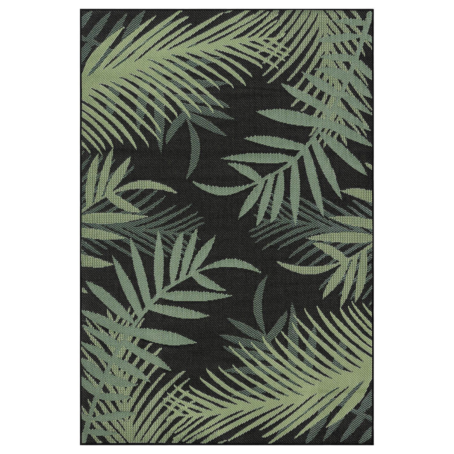 Vimoda Outdoorteppich Teppich wasserresistent In- und Outdoor Kurzflor Palmen Muster, Rechteckig, Höhe: 4.5 mm, Outdoorteppich Grün & Schwarz für Terrasse Balko schnell trocknend