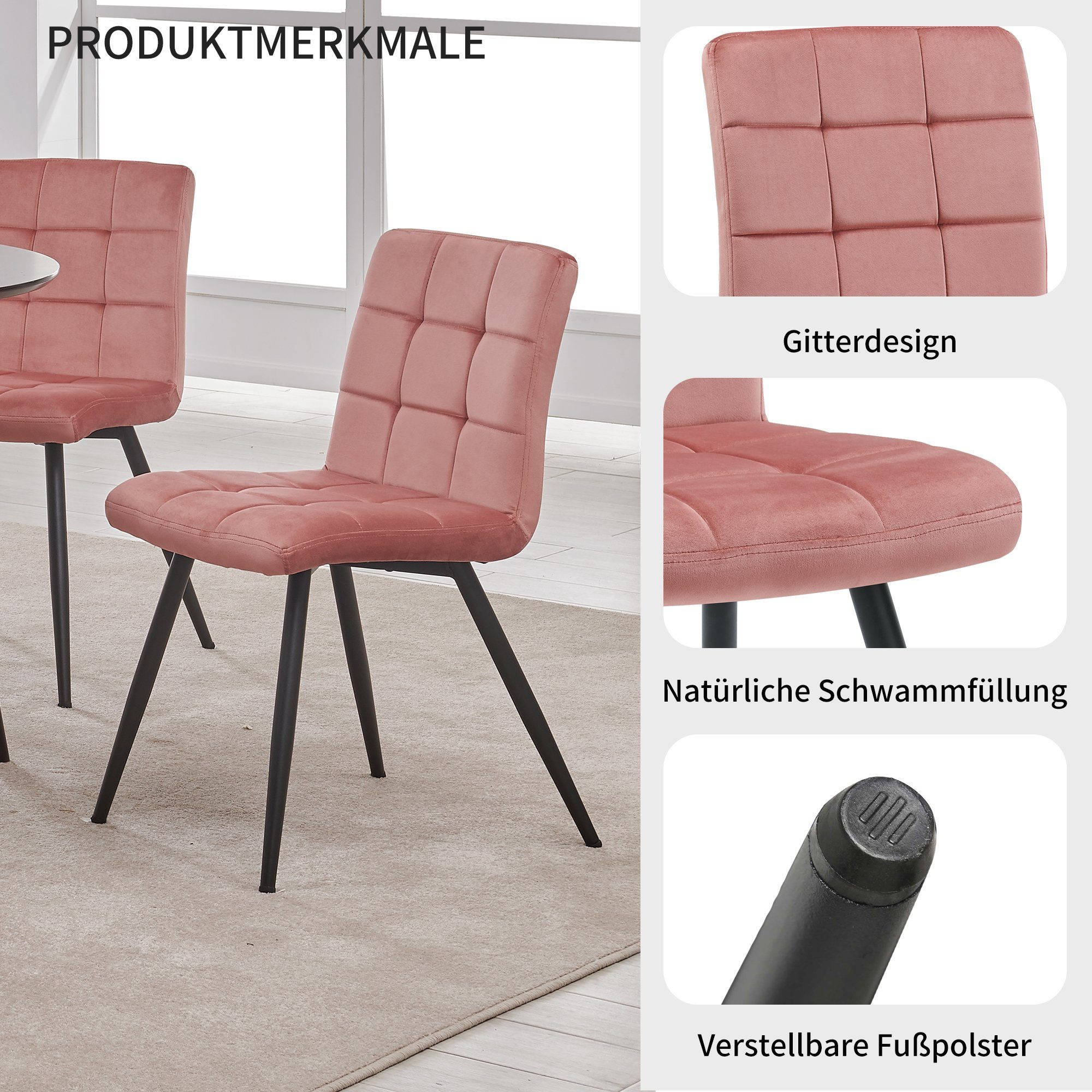 Duhome Esszimmerstuhl, Küchenstuhl 2er Polsterstuhl und aus Rosa Set, Samt Linen Wohnzimmerstuhl