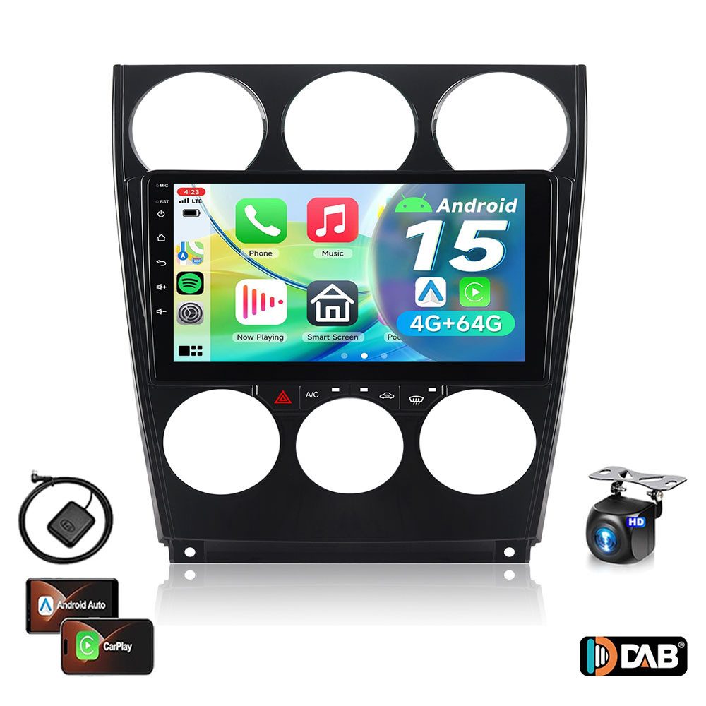 A-Sure 8-Core FM ​Für Mazda 6 GG GY 2002-2008 Carplay Bluetooth5.0 Android 15 Autoradio (Digitalradio (DAB), AM, 1280*800 IPS Screen, RDS, DSP, GPS, SWC, Navi, UI Theme, Siri, Mirrorlink, Google play, Netflix, Youtube, Calendar, TikTok)