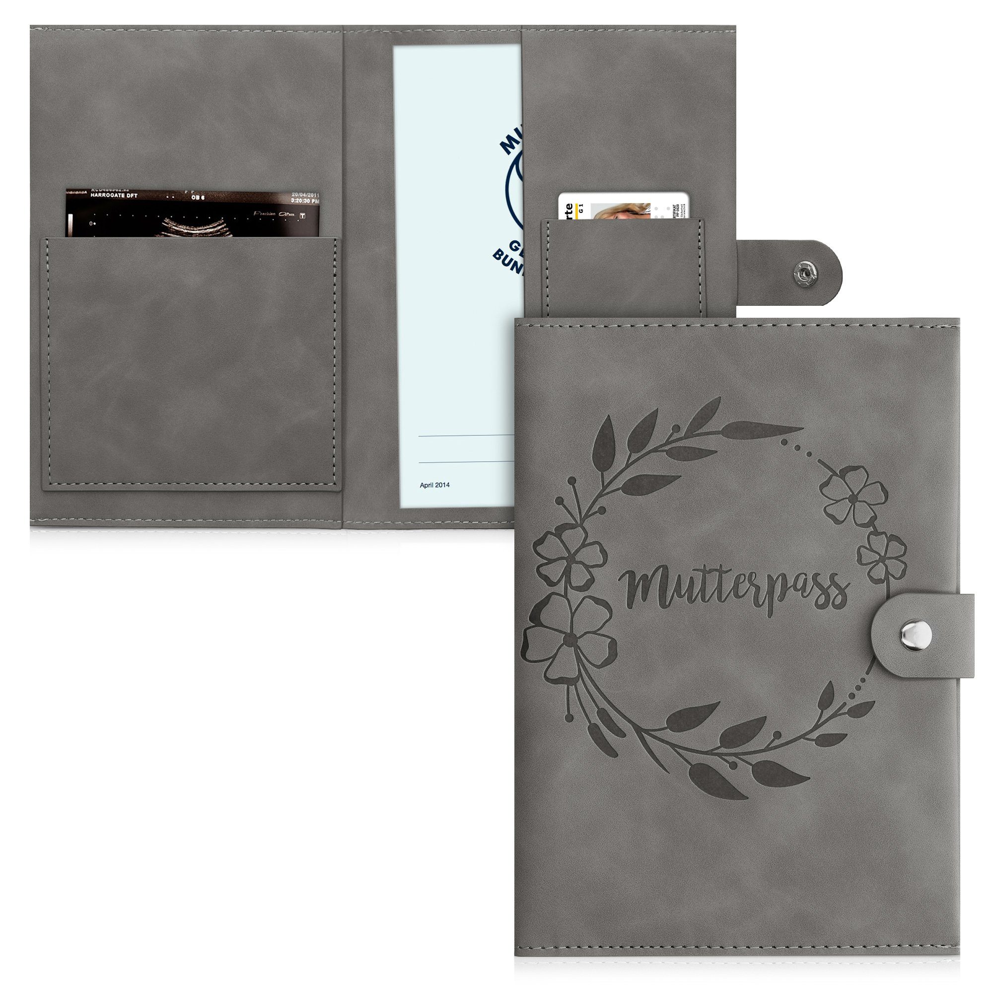kwmobile Mutterpass-Hülle Mutterpasshülle aus Kunstleder in Nubuklederoptik, Hülle für deutschen Mutterpass mit extra Fächern - Cover