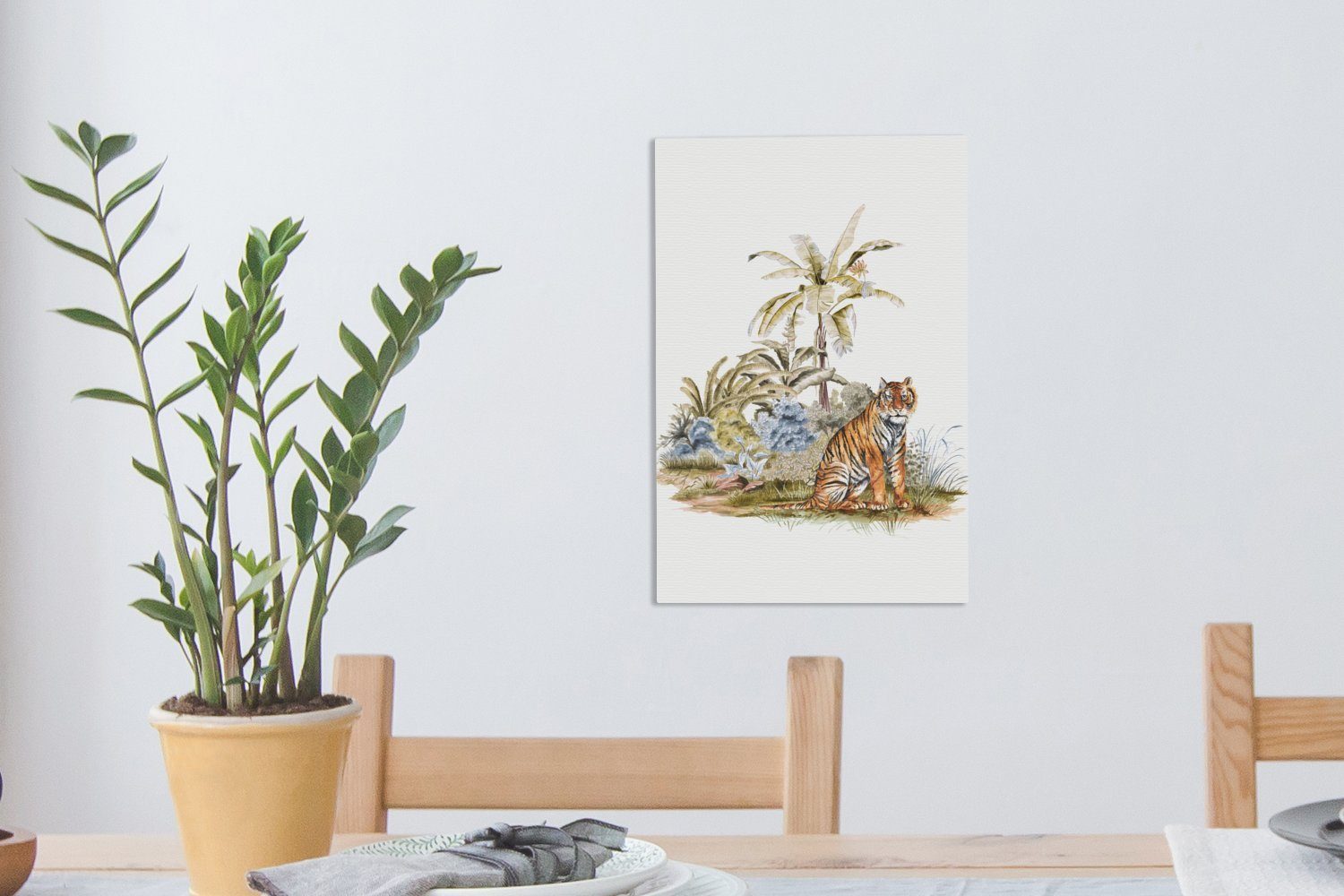 OneMillionCanvasses® Leinwandbild Tiger Gemälde St), (1 cm fertig - Baum, bespannt Leinwandbild - 20x30 Zackenaufhänger, Gemälde, inkl