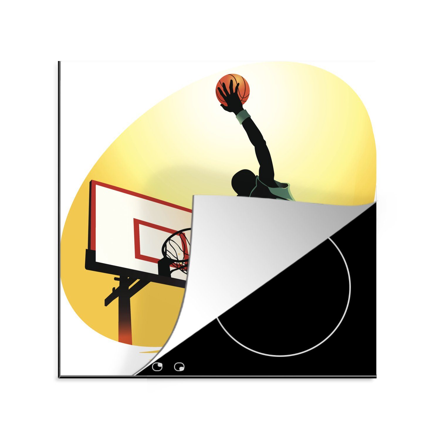 MuchoWow Herdblende-/Abdeckplatte In einer Illustration wirft ein Basketballspieler von der Seite, Vinyl, (1 tlg), 78x78 cm, Ceranfeldabdeckung, Arbeitsplatte für küche