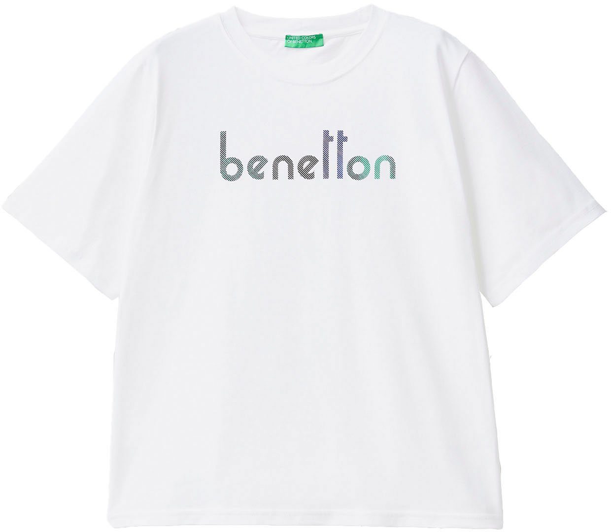 of T-Shirt Brust Logodruck United Benetton weiß mit der Colors auf