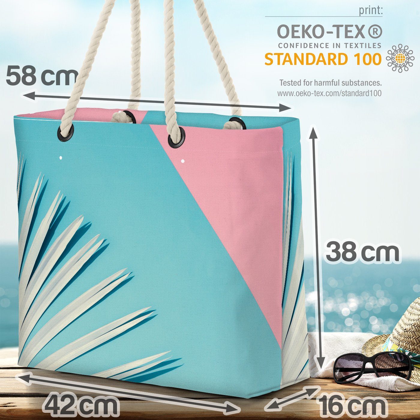 Türkis Beach Strandtasche Sommer Rosa Ibiza VOID Palmen Tropen Bag Baden Palmen Pool (1-tlg), Poolparty