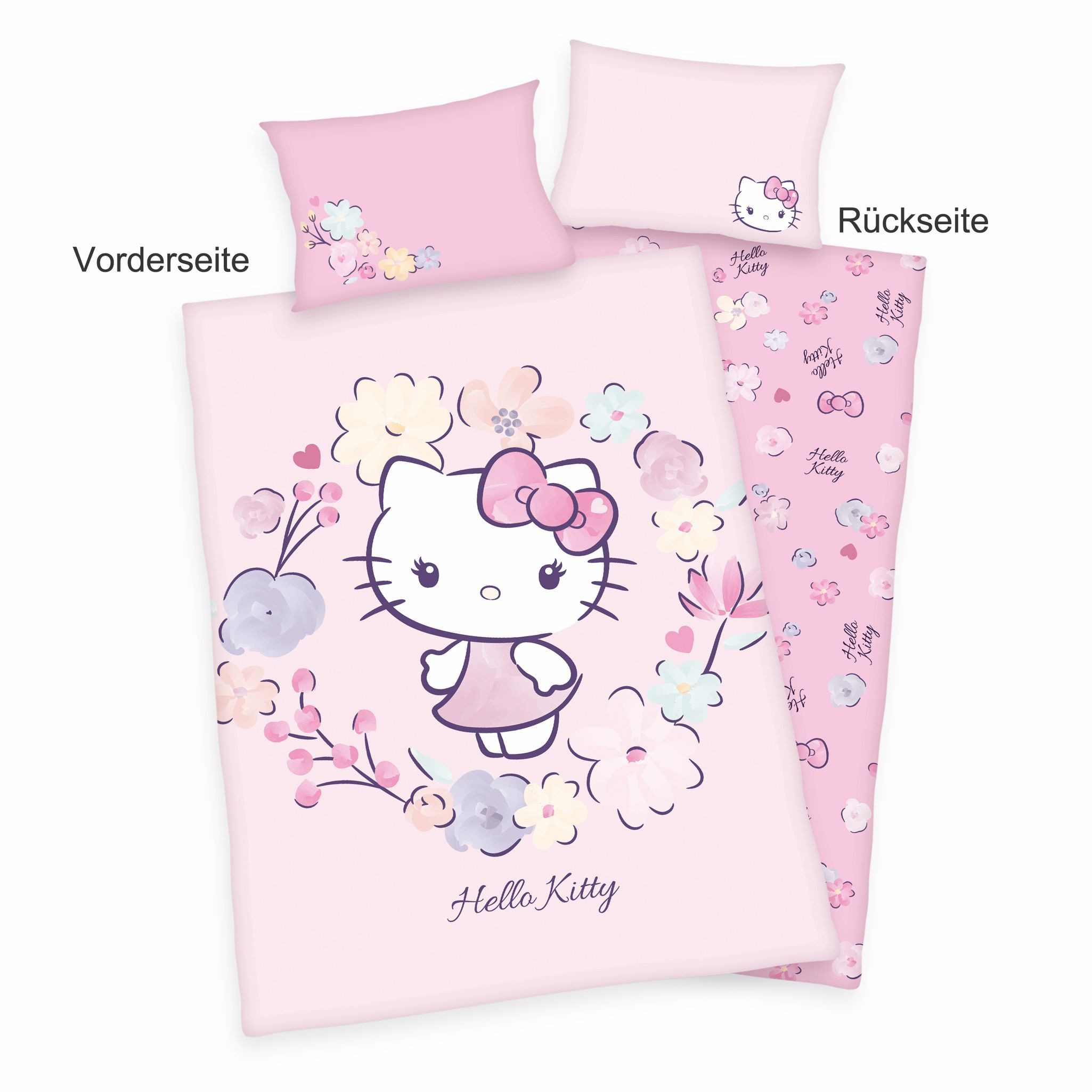 Herding Babybettwäsche 100x135cm Hello Kitty Rosa, Renforcé, 2 teilig, Blum günstig online kaufen