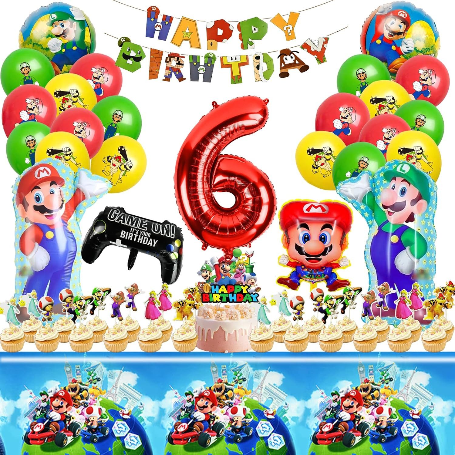 UE Stock Hängedekoration 52 tlg. Super Mario Cartoon Kindergeburtstag Party Deko 6. Geburtstag, perfekt für Kinderpartys