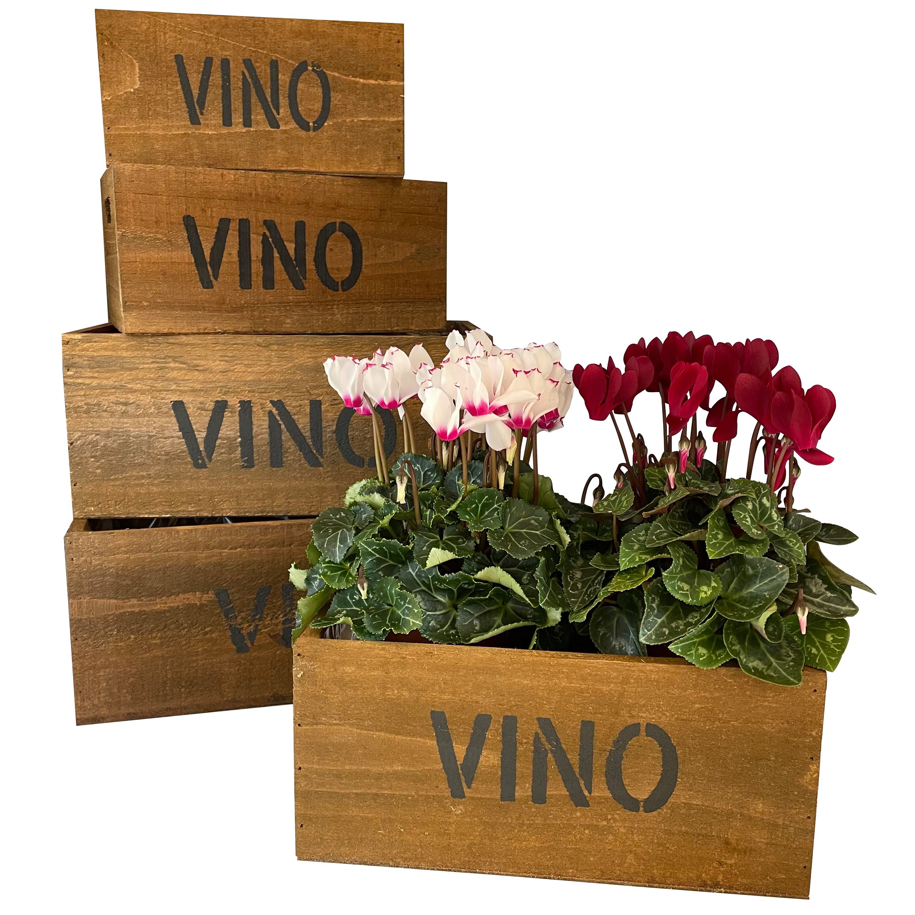 Blumentopf 5er Set im alten Holzkisten-Design VINO Vintage Übertopf Pflanzkübel