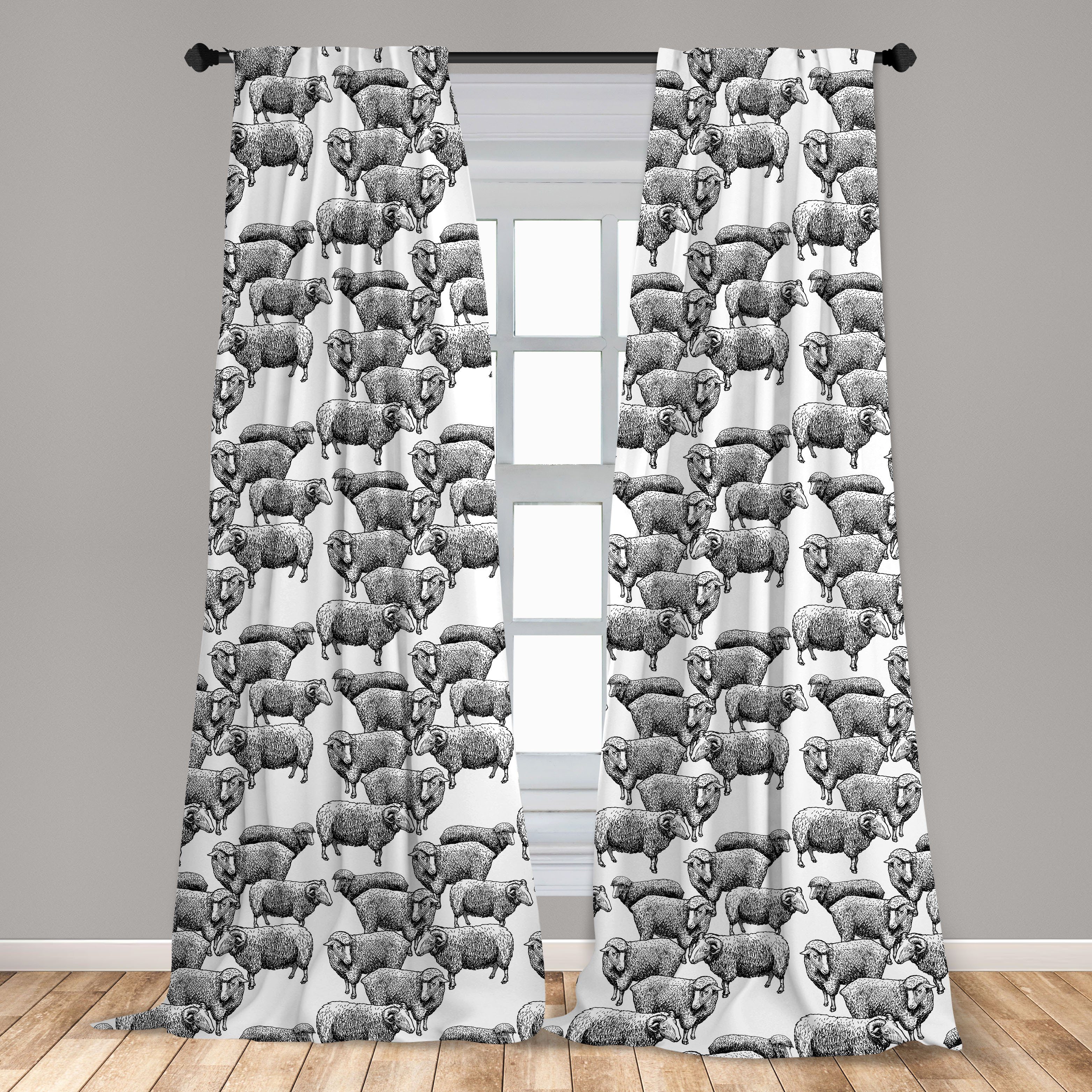 Gardine Vorhang für Wohnzimmer Schlafzimmer Schafe Sketch Microfaser, Abakuhaus, Das Vieh Vintage Dekor