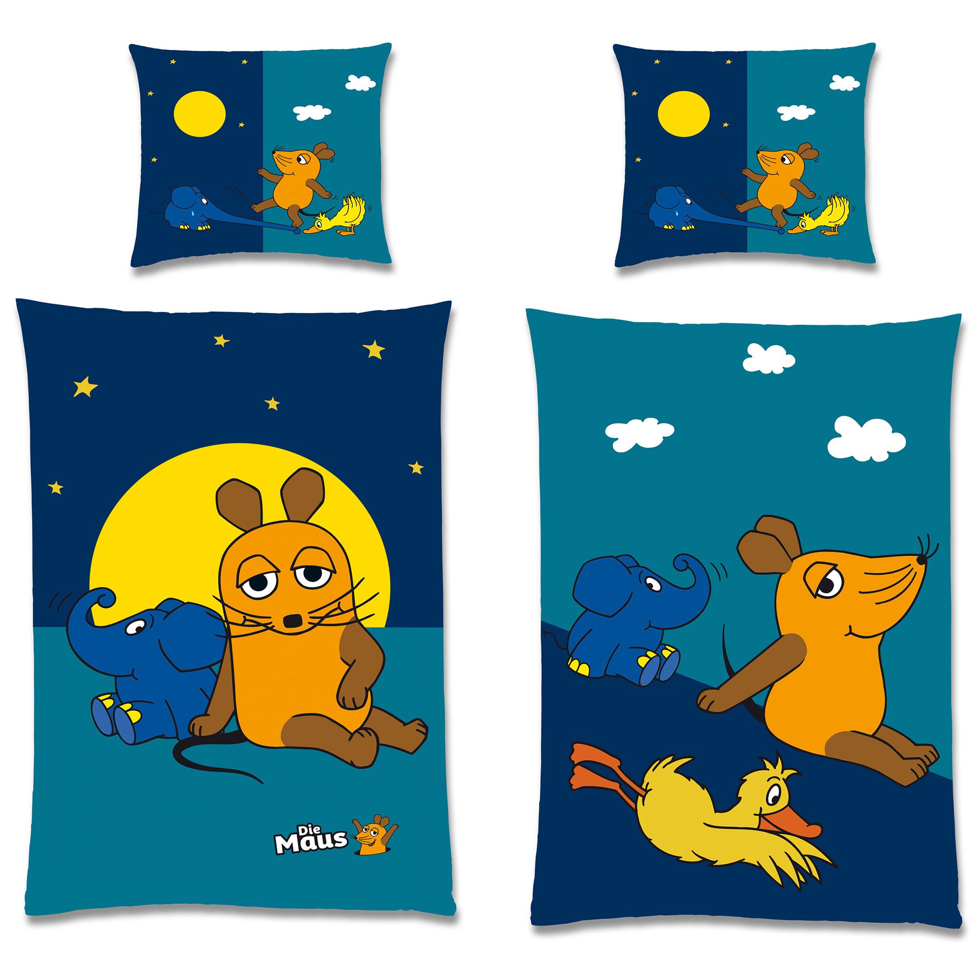 BERONAGE Kinderbettwäsche Die Sendung mit der Maus Bettwäsche Night Biber / Flanell Bettbezug, 100% Baumwolle, 2 teilig, 135x200 + 80x80 cm – Bild 4 von 5