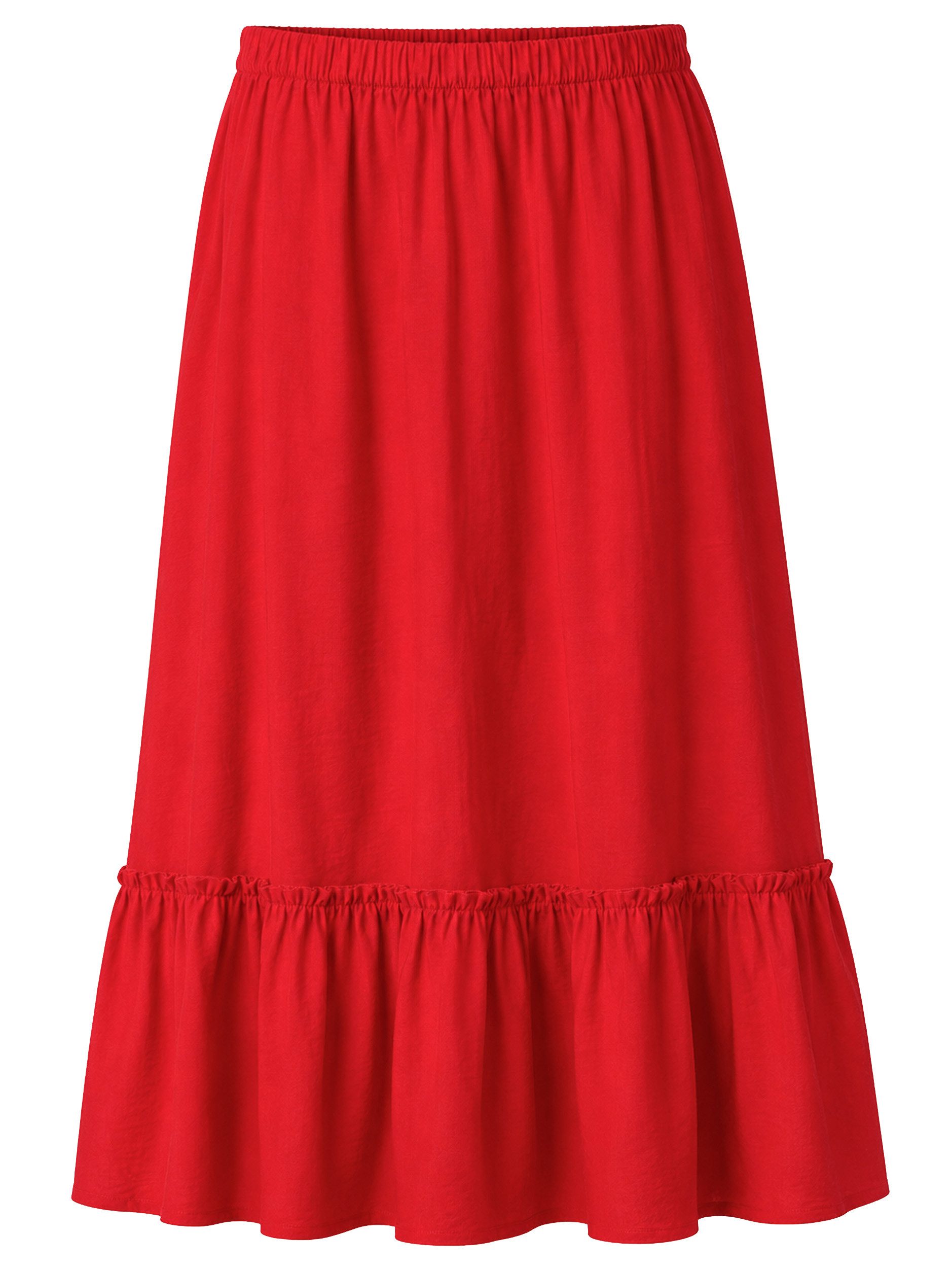 SASSYCLASSY Maxirock Maxi Rock mit Volant für Damen Femininer Rock mit bequemen Bund und schiwngendem Schnitt Rot
