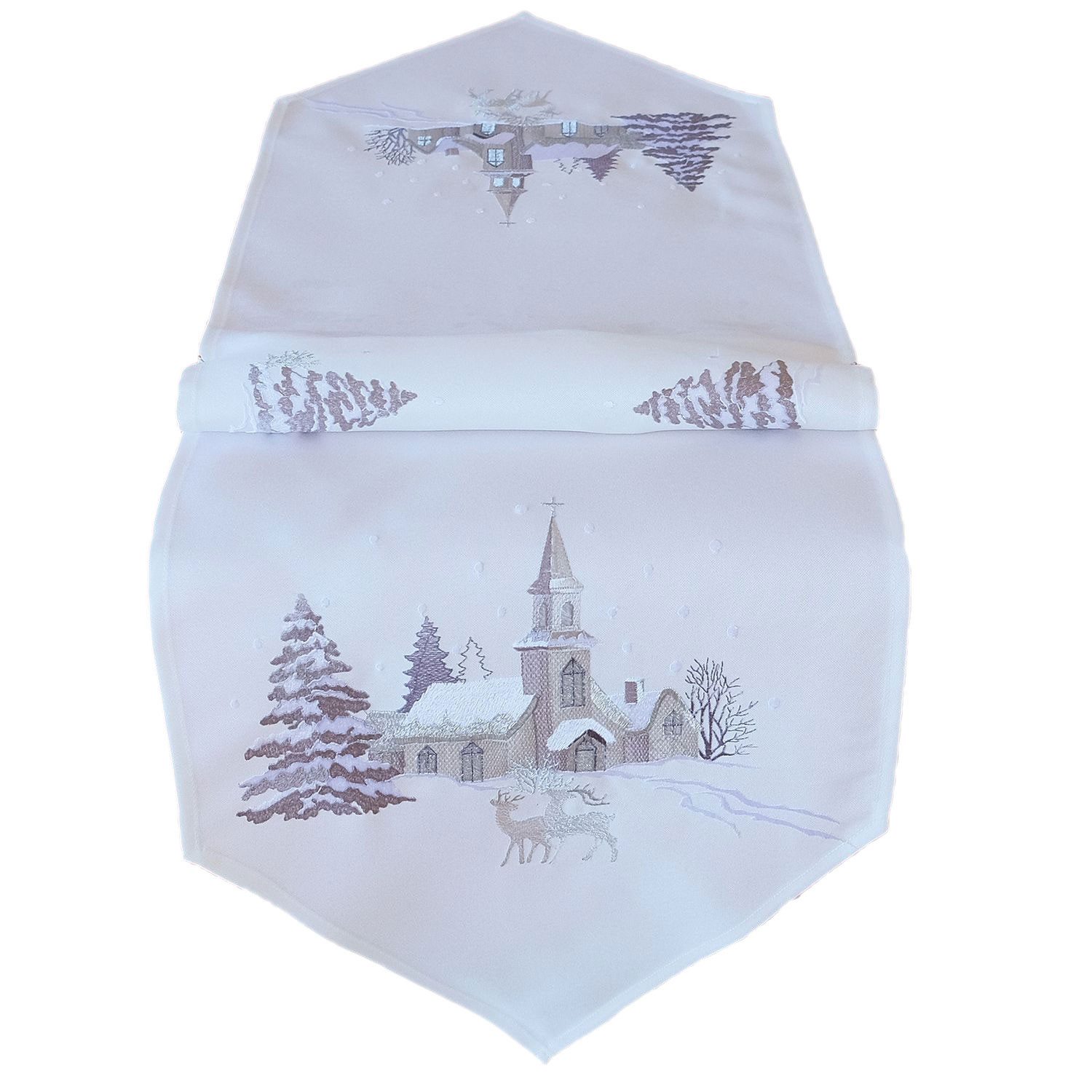Tischdecke Stickerei Weihnachtsdorf Tischläufer Winter Weihnachten