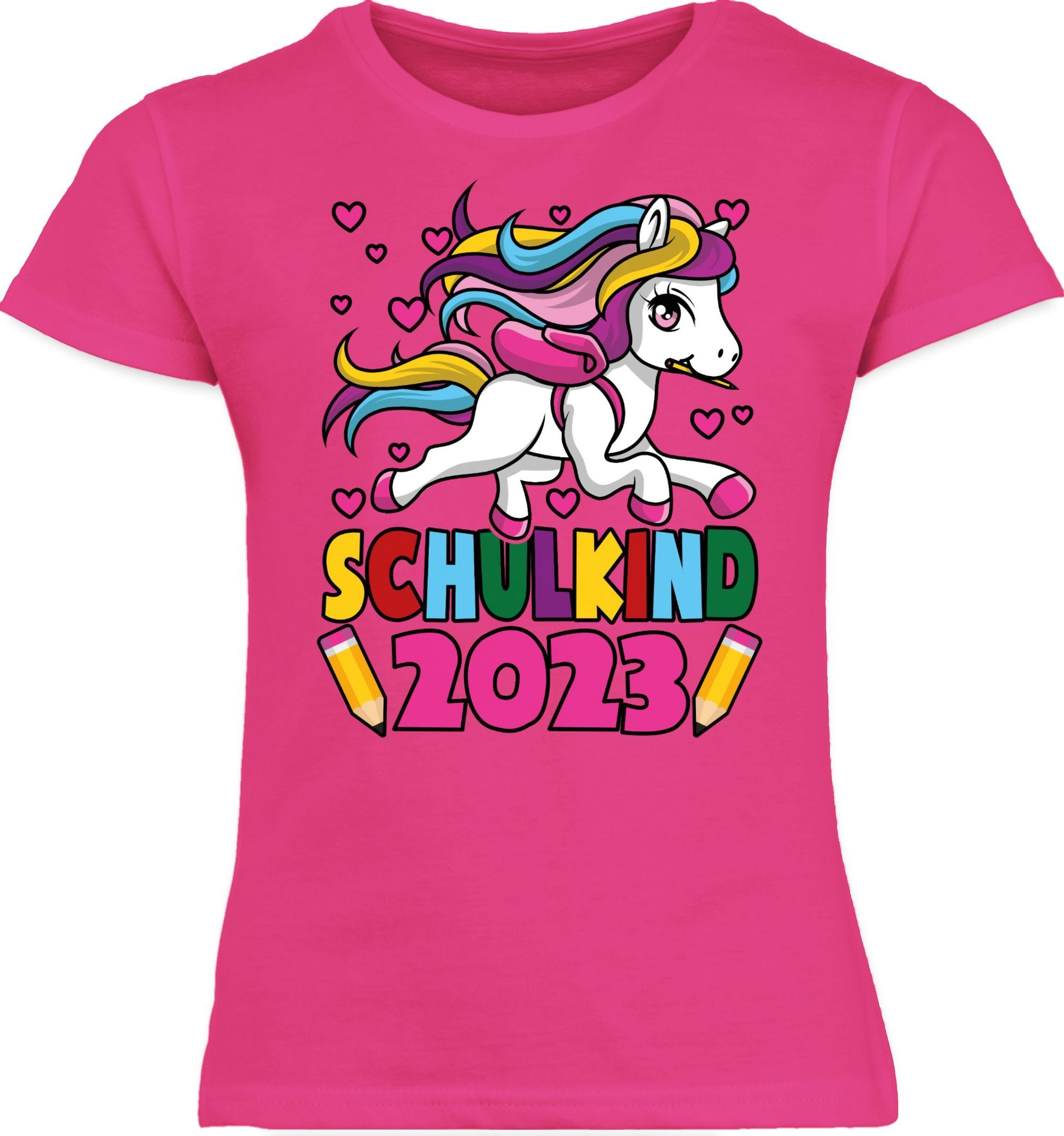 Einschulung Shirtracer T-Shirt I 2023 Fuchsia Mädchen Unicorn 1 Einhorn Schulkind
