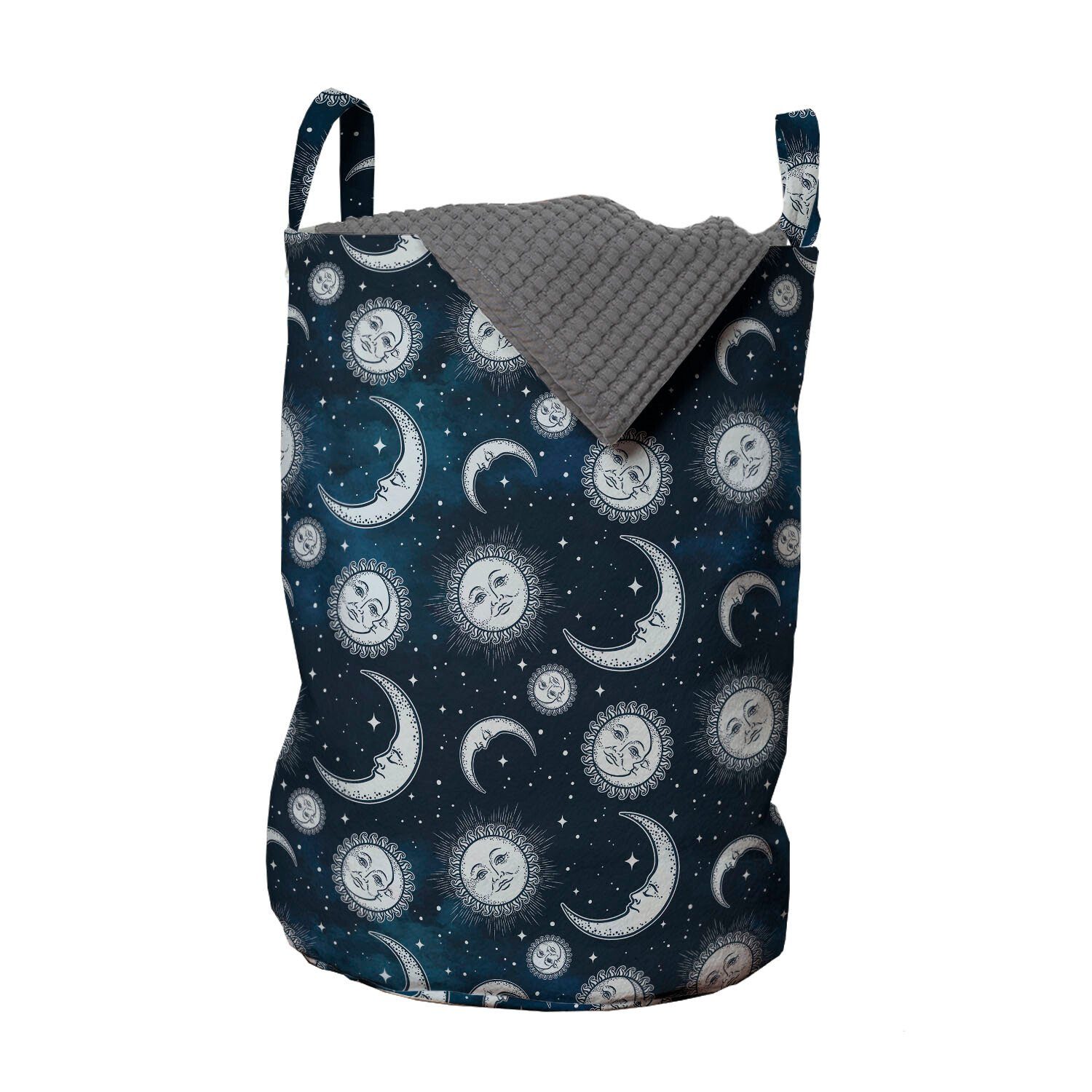 Abakuhaus Wäschesäckchen Wäschekorb mit Griffen Kordelzugverschluss für Waschsalons, Sonne und Mond Mystic himmlischen Körper
