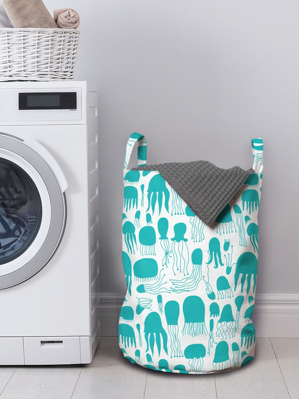 Abakuhaus Wäschesäckchen Kordelzugverschluss für Silhouetten Quallen Wäschekorb Aqua Life Waschsalons, Sea Griffen mit