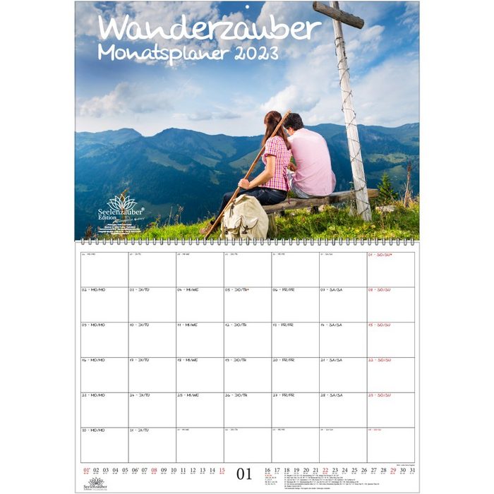 Seelenzauber Wandkalender Wanderzauber Planer DIN A2 aufgeklappt - Kalender für 2023 Berge und