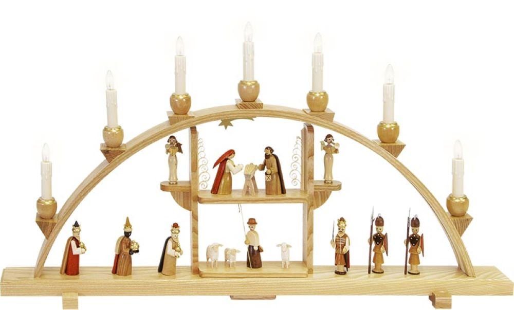 Richard Glaesser Schwibbogen Lichterbogen Heilige Familie natur, Höhe 43 cm / Breite 75 cm, Handwerkskunst aus dem Erzgebirge