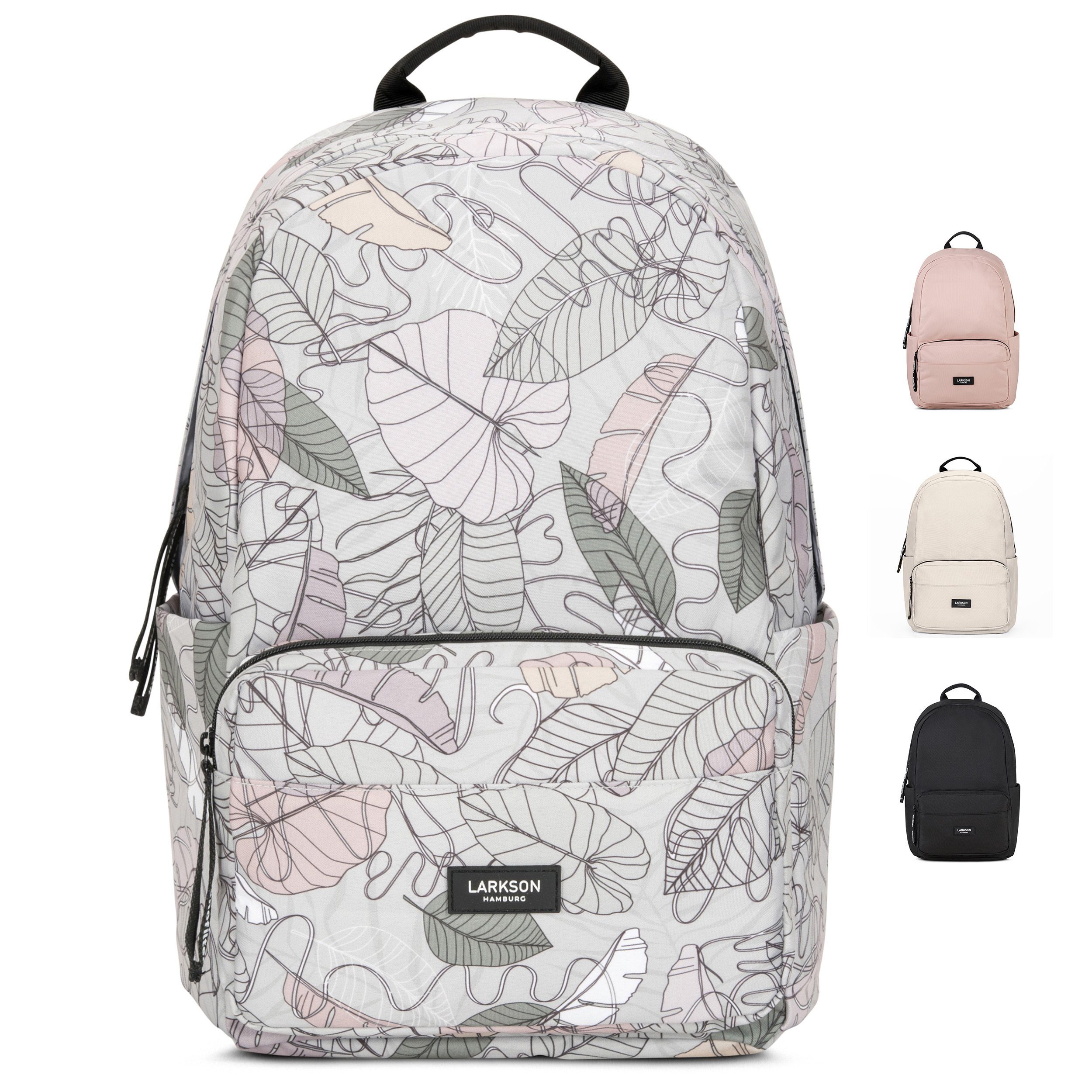 LARKSON Schulrucksack No 3 Rucksack Leaves Blushed Set), Teenager Mädchen Seitentasche, Wasserabweisend Laptopfach, Schule (Keine Jungen