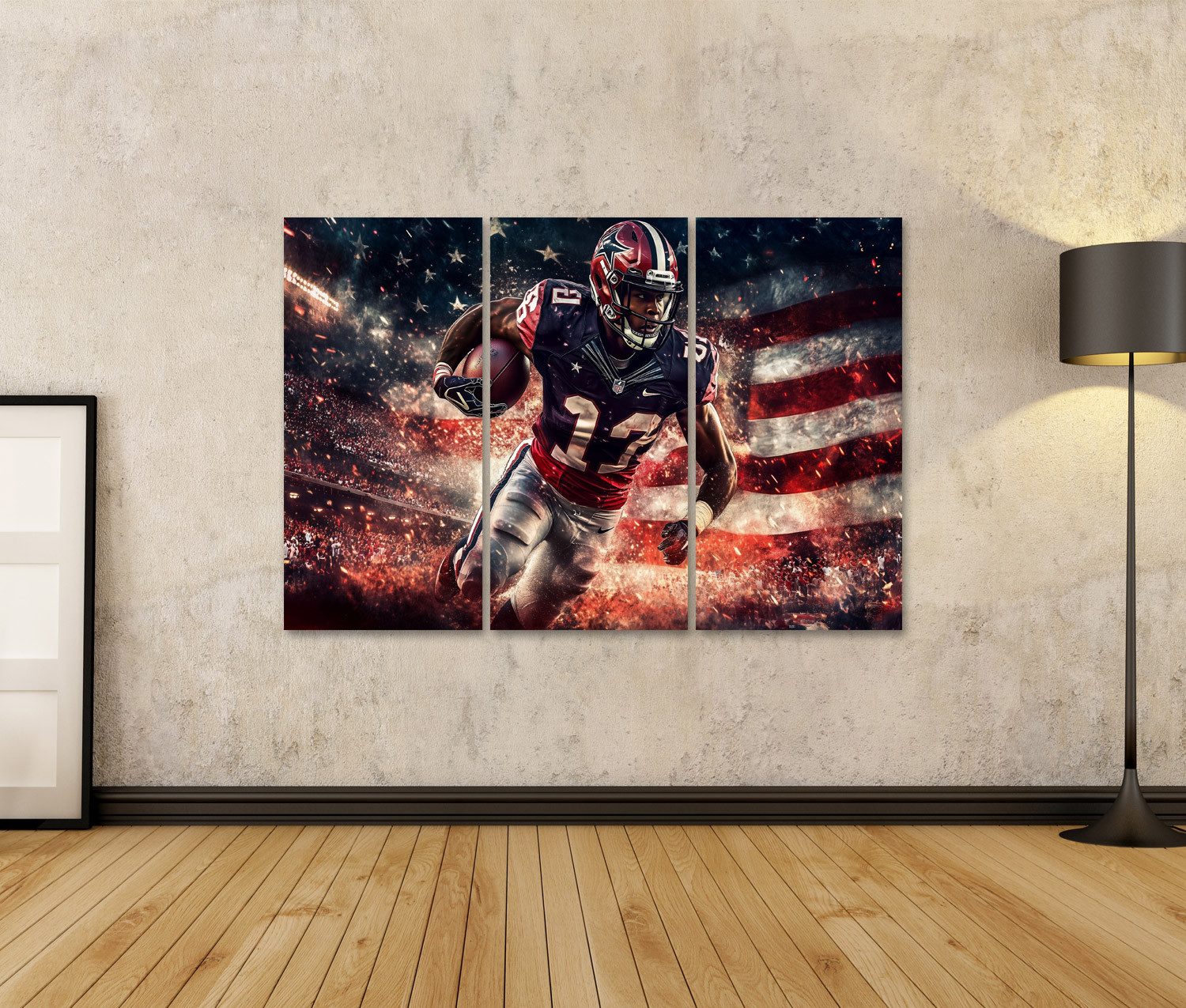 islandburner Leinwandbild, Amerikanischer Fußballspieler vor Flagge günstig online kaufen