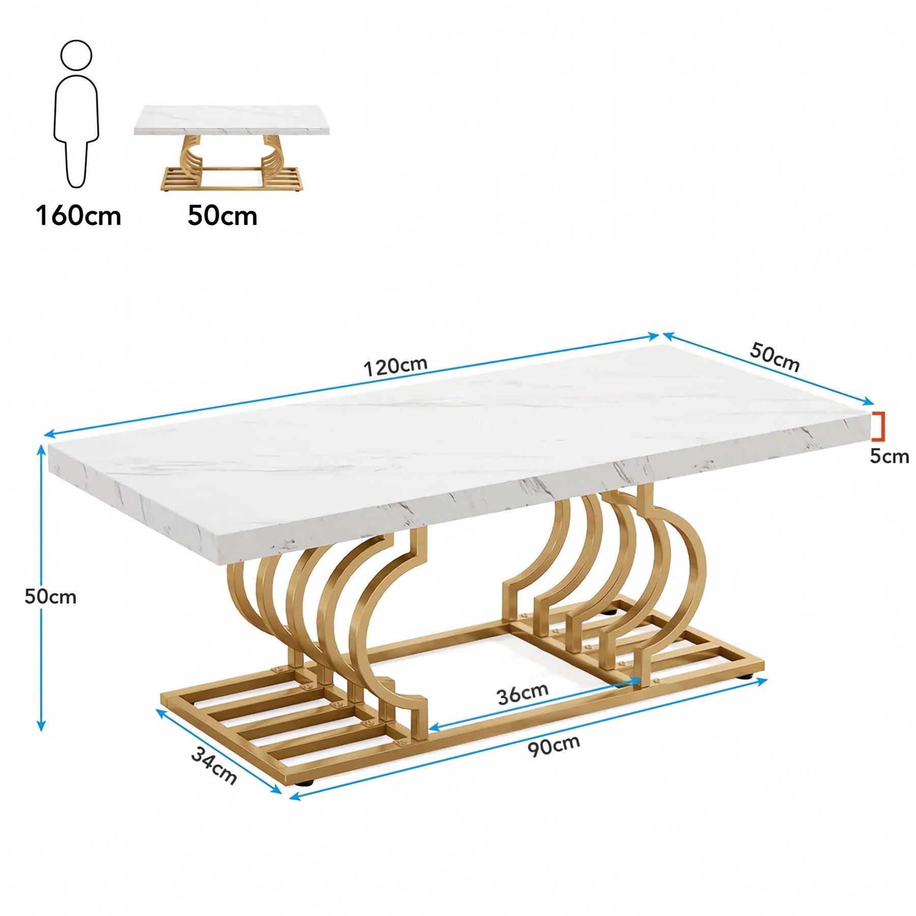 Celya Couchtisch Cocktailtisch Mit Geometrischem Gestell (Einfach zu montieren, Tischplatte in Kunstmarmor) – Bild 2 von 3