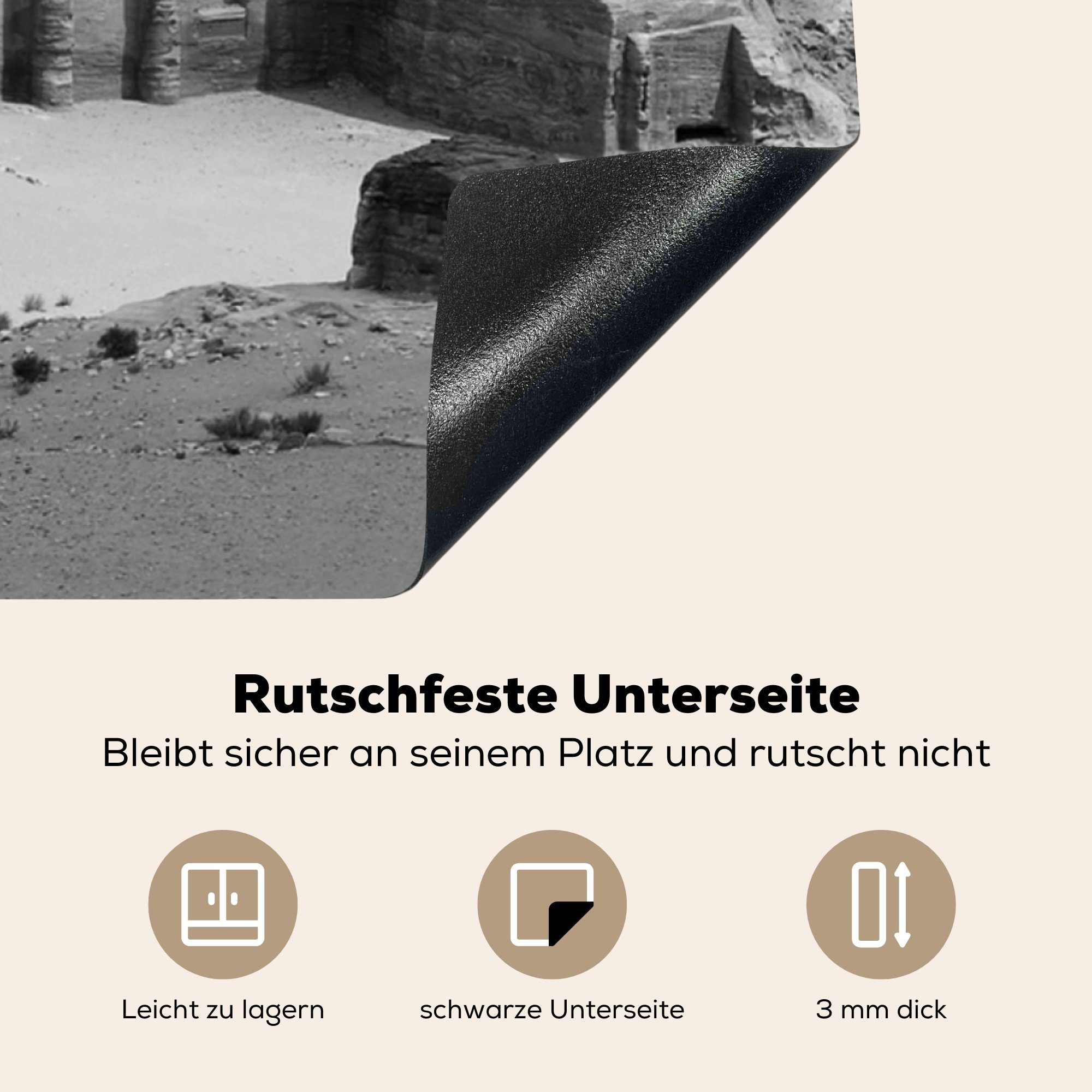 - Jordanien - Schwarz Arbeitsplatte Herdblende-/Abdeckplatte MuchoWow cm, Ceranfeldabdeckung, - (1 Weiß, küche Petra tlg), für 78x78 Vinyl,