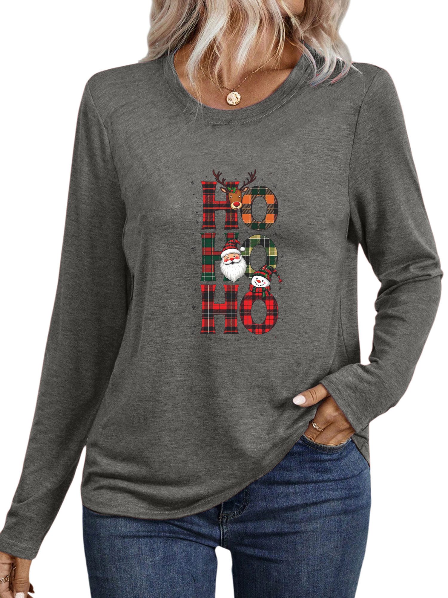 PYLIKE Rundhalsshirt Damen bequemes Langarmshirts LockerWeihnachten günstig online kaufen