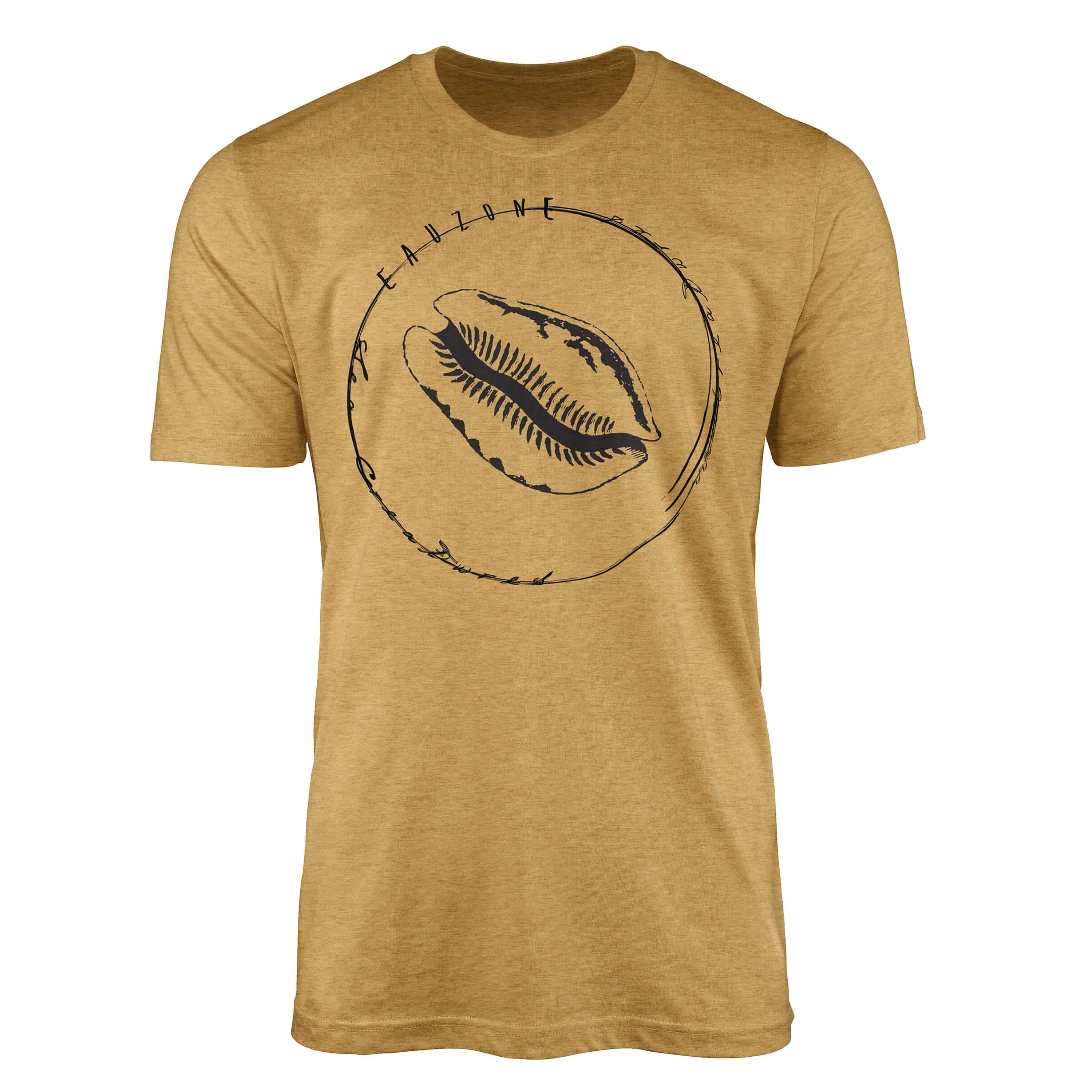 Sinus Art T-Shirt T-Shirt Tiefsee Fische - Serie: Sea Creatures, feine Struktur und sportlicher Schnitt / Sea 008 Antique Gold
