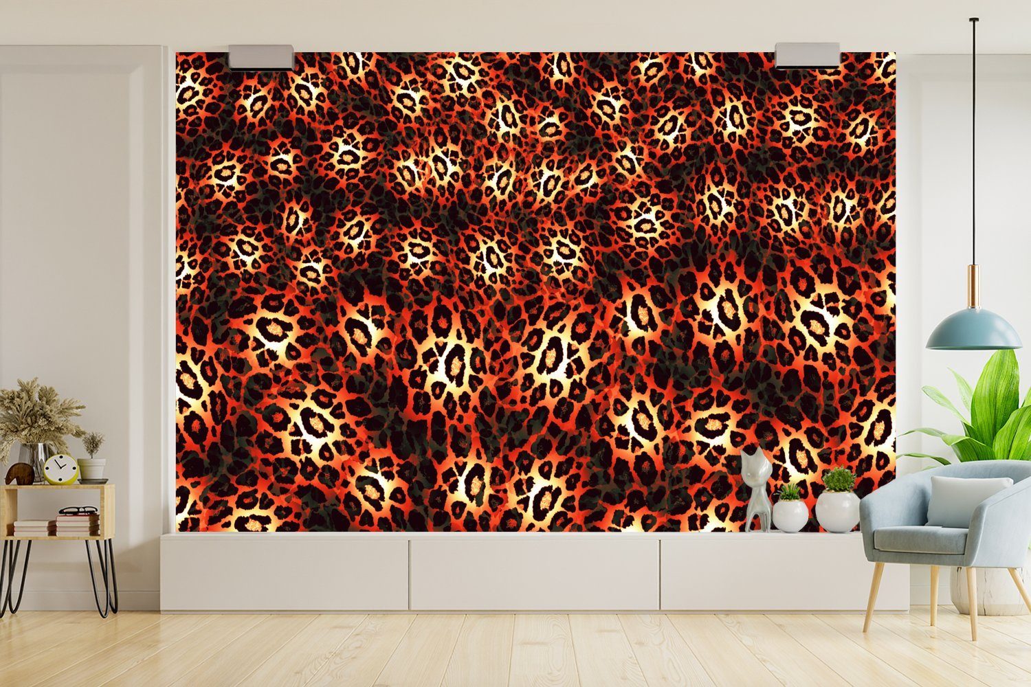 St), Matt, bedruckt, - Leopardenmuster Wallpaper MuchoWow Orange, Design - Tapete Vinyl Kinderzimmer, (6 Fototapete Schlafzimmer, Wohnzimmer, für