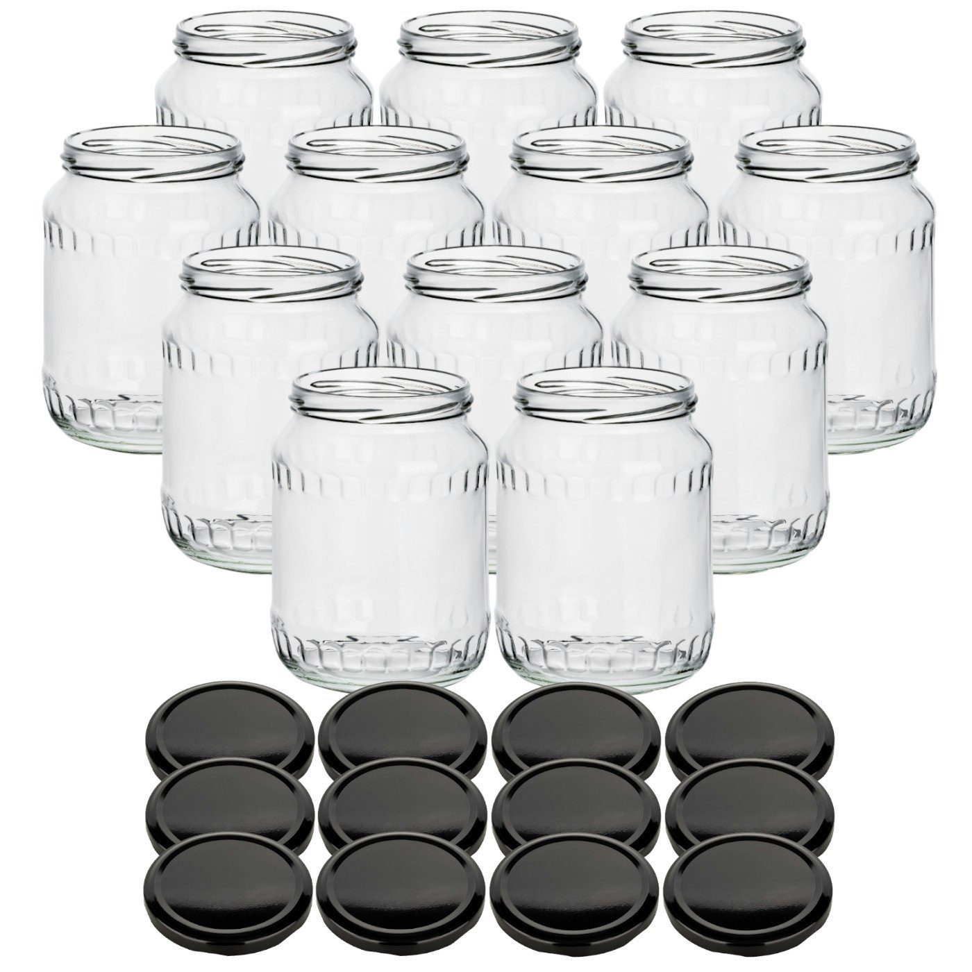 gouveo Einmachglas Банки для хранения 720 ml Klassik mit Schraub-Deckel - Große Банки, (12-tlg., schwarz BlueSeal)