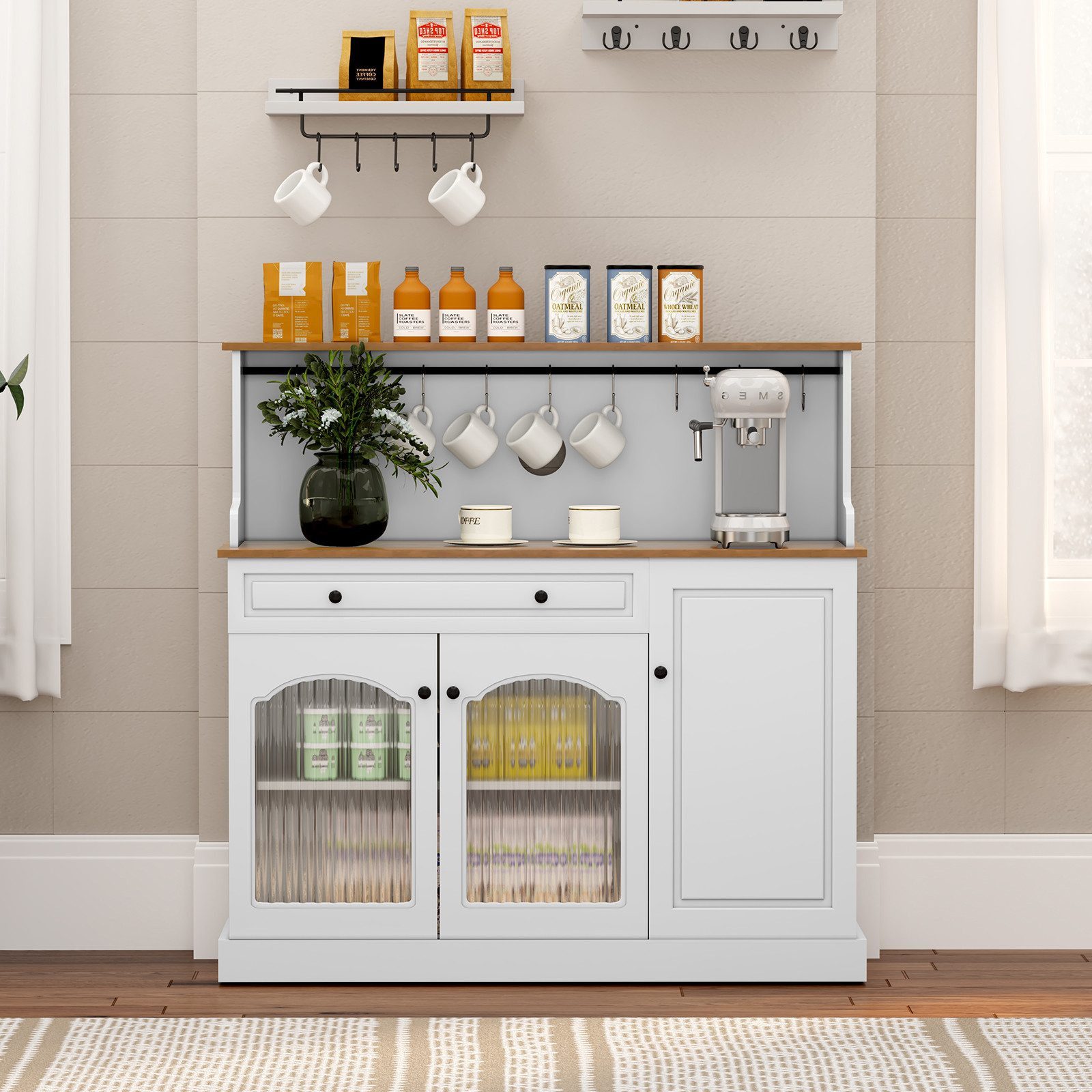HOLTICO Sideboard Küchenschrank mit Arbeitsplatte, Küchenbuffet Buffetschrank (1 St), Weinschrank mit Schublade und Oberer Ablage