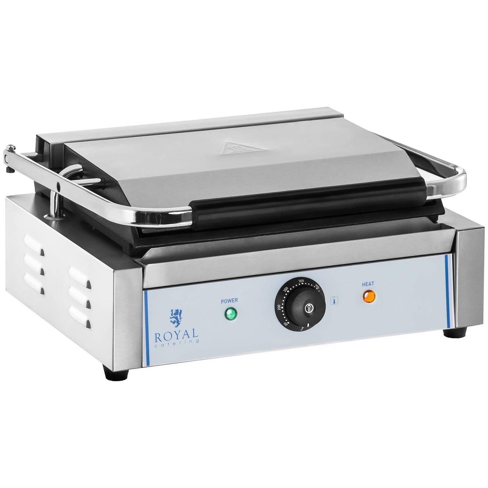 Royal Catering Kontaktgrill Elektrogrill glatt 2200 W Panini Grill 300 °C Abtropfschale Gastro, 2200 W