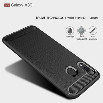 CoverKingz Handyhülle Hülle für Samsung Galaxy A30 Handyhülle Schutzhülle Silikon Case, Carbon Look Brushed Design