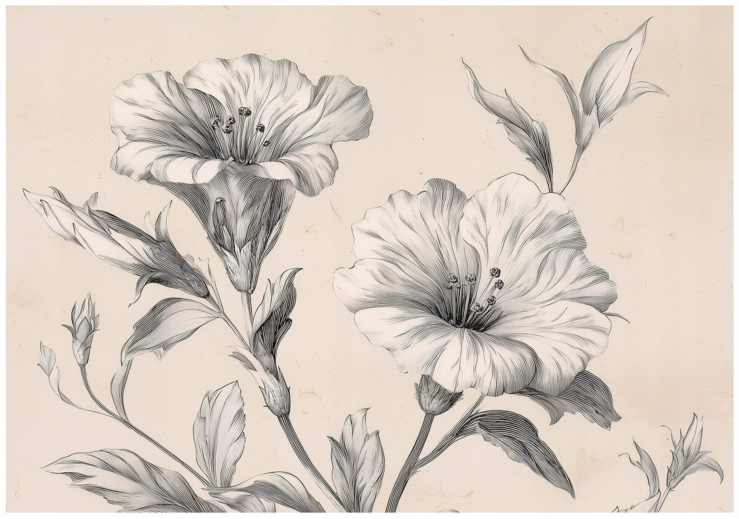 Wallarena Fototapete Blumen Line Art Vlies reißfest Schlafzimmer Wohnzimmer 416x254 cm, glatt, Line Art, 254 x 184 cm
