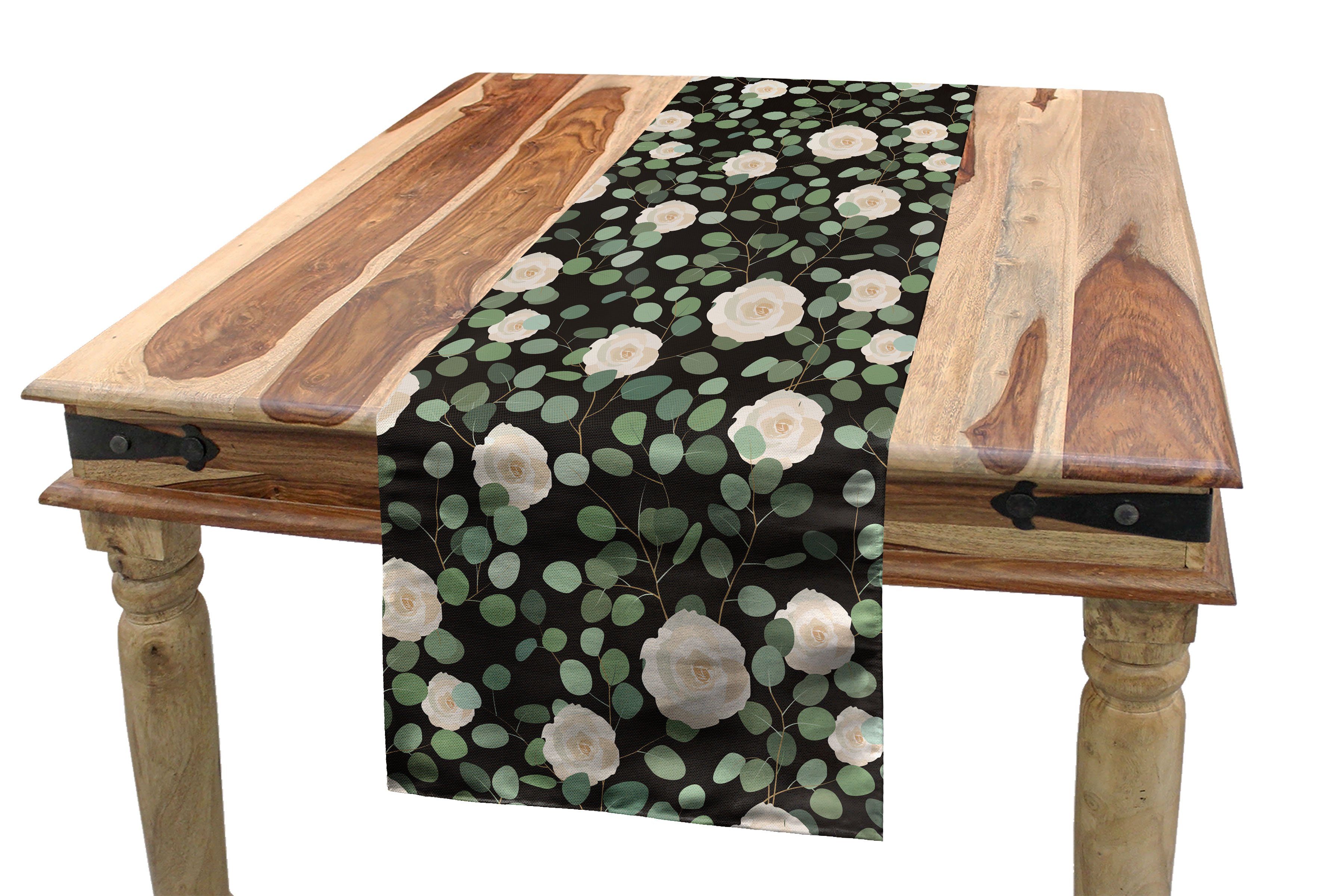 Abakuhaus Tischläufer Esszimmer Küche Rechteckiger Dekorativer Tischläufer, Eukalyptus Top View Rosen-Blätter