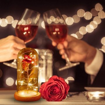 Kunstblume Geschenke für Frauen, Ewige Rose im Glas mit LED-Licht, AKKEE, Höhe 21 cm, für Frauen/Mama,Valentinstag Muttertag Geburtstag Weihnachten