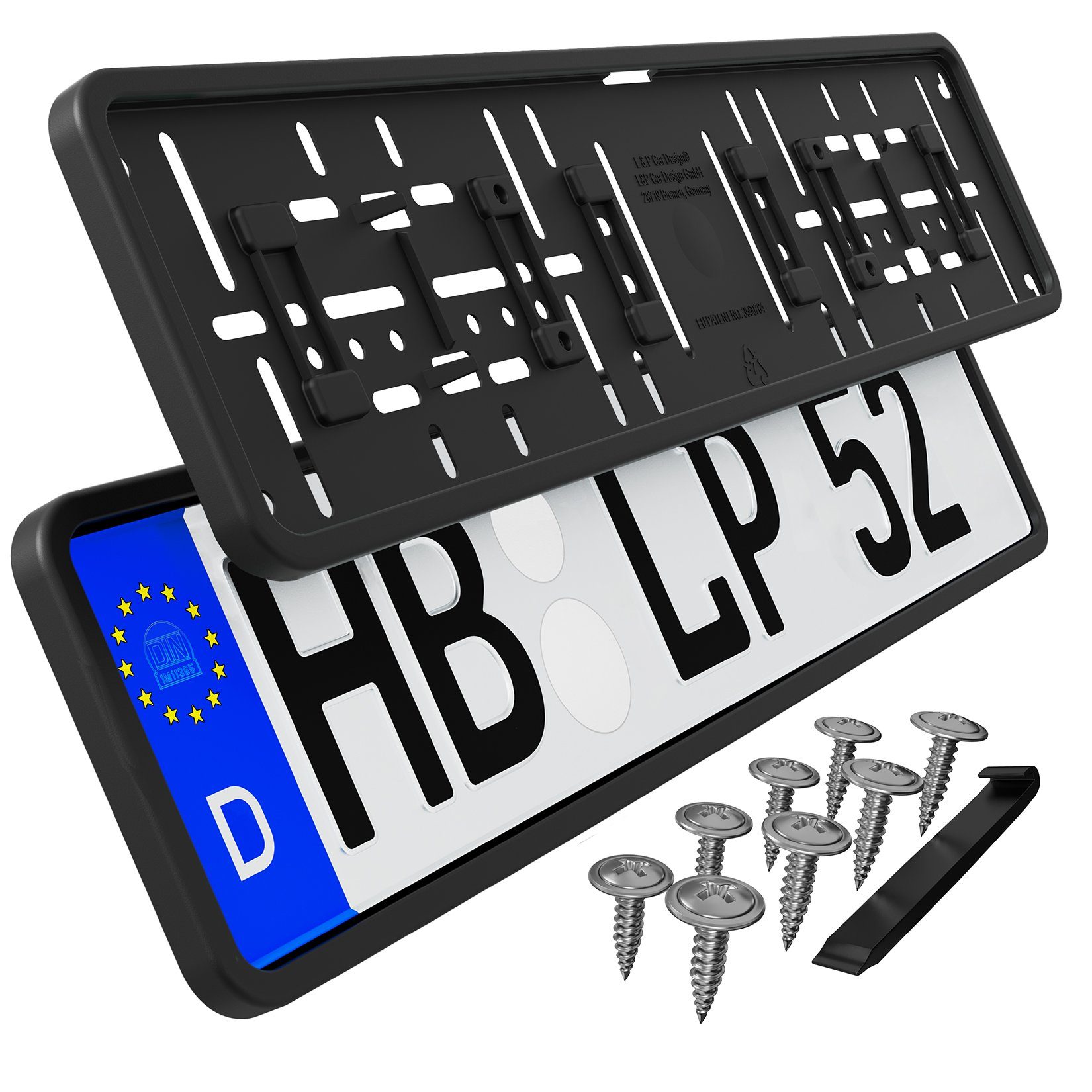 L & P Car Design Kennzeichenhalter für Auto mit umlaufendem Rahmen in Schwarz, (2 Stück) – Bild 2 von 5