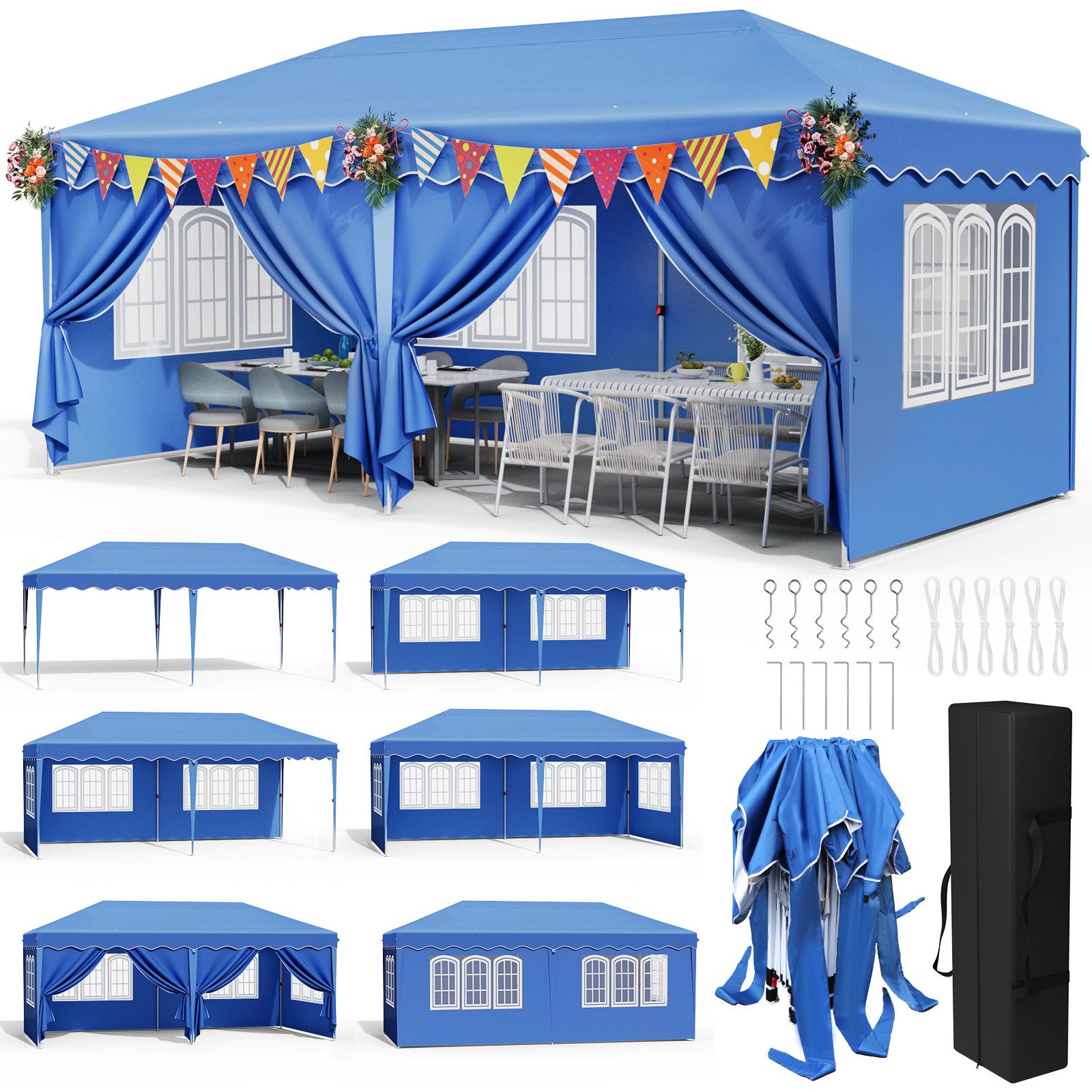 TLGREEN Faltpavillon Pavillon 3x6 Wasserdicht Stabil Winterfest, mit 6 Seit günstig online kaufen