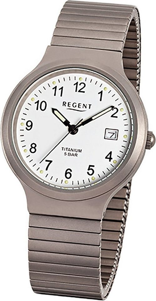 Regent Quarzuhr Regent Damen Herren-Armbanduhr silber grau, Damen, Herren  Armbanduhr rund, mittel (ca. 36mm), Titanarmband