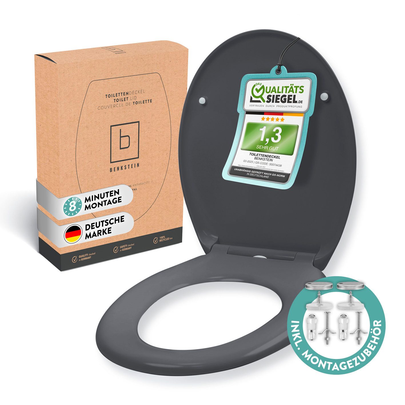 Benkstein WC-Sitz Premium WC-Deckel antibakteriell, bedruckter Deckel, Duroplast Klodeckel mit Quick-Release-Funktion und Absenkautomatik