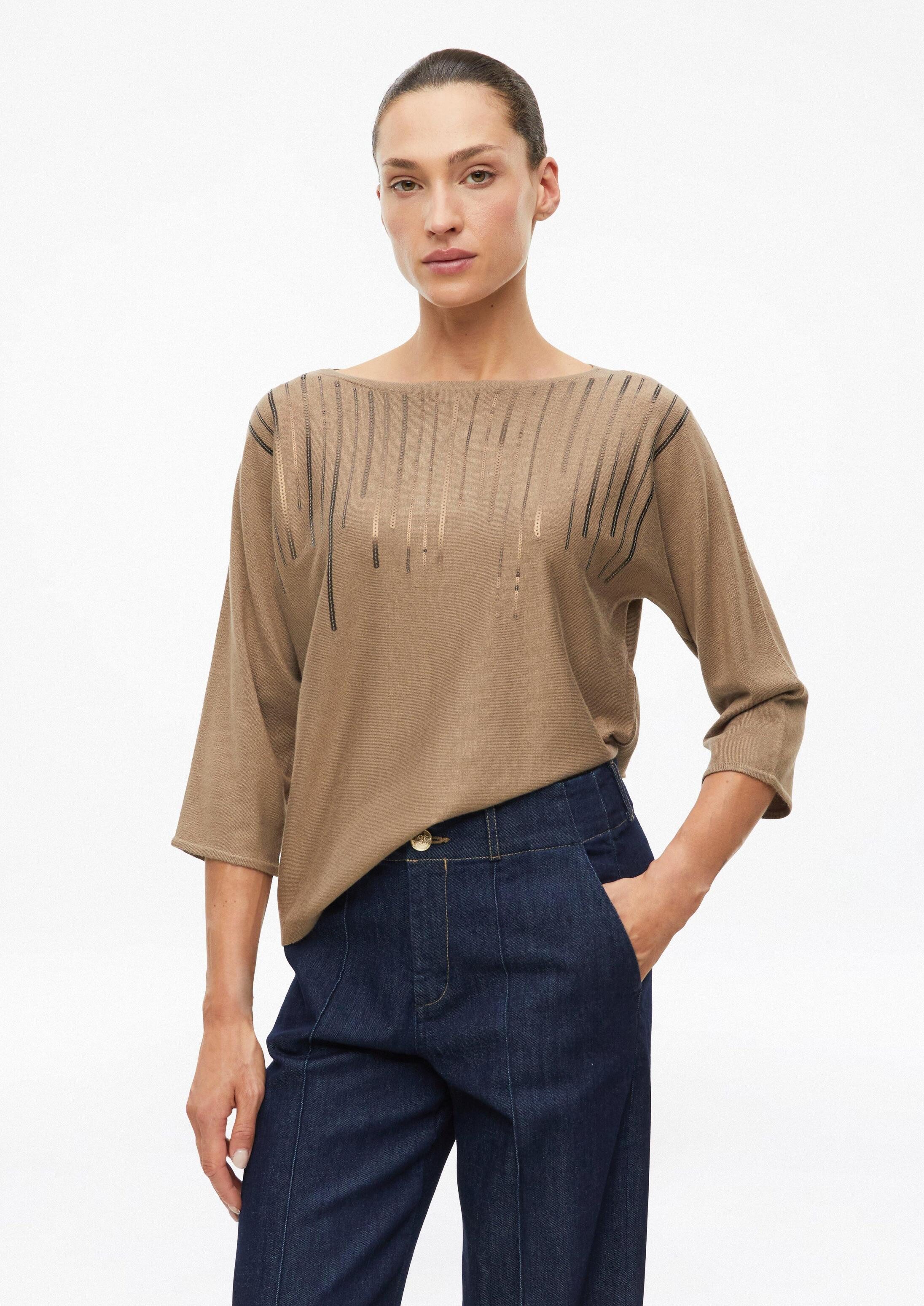 s.Oliver 3/4 Arm-Pullover Strickpullover Feinstrickpullover mit Pailletten im Relaxed Fit