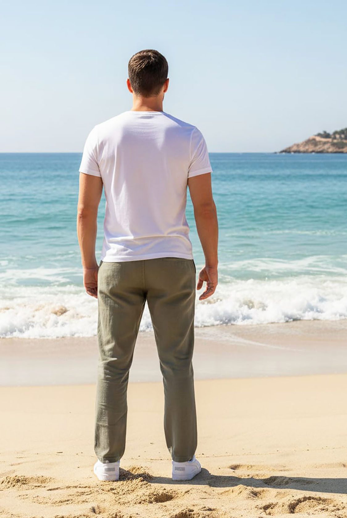 Reslad Leinenhose Reslad Herren Baumwollhose Leinenhose Optik Strandhose RS-3003 (1-tlg., Freizeithose) leichte Freizeithose im Leinen-Look mit Kordelzug – Bild 3 von 5