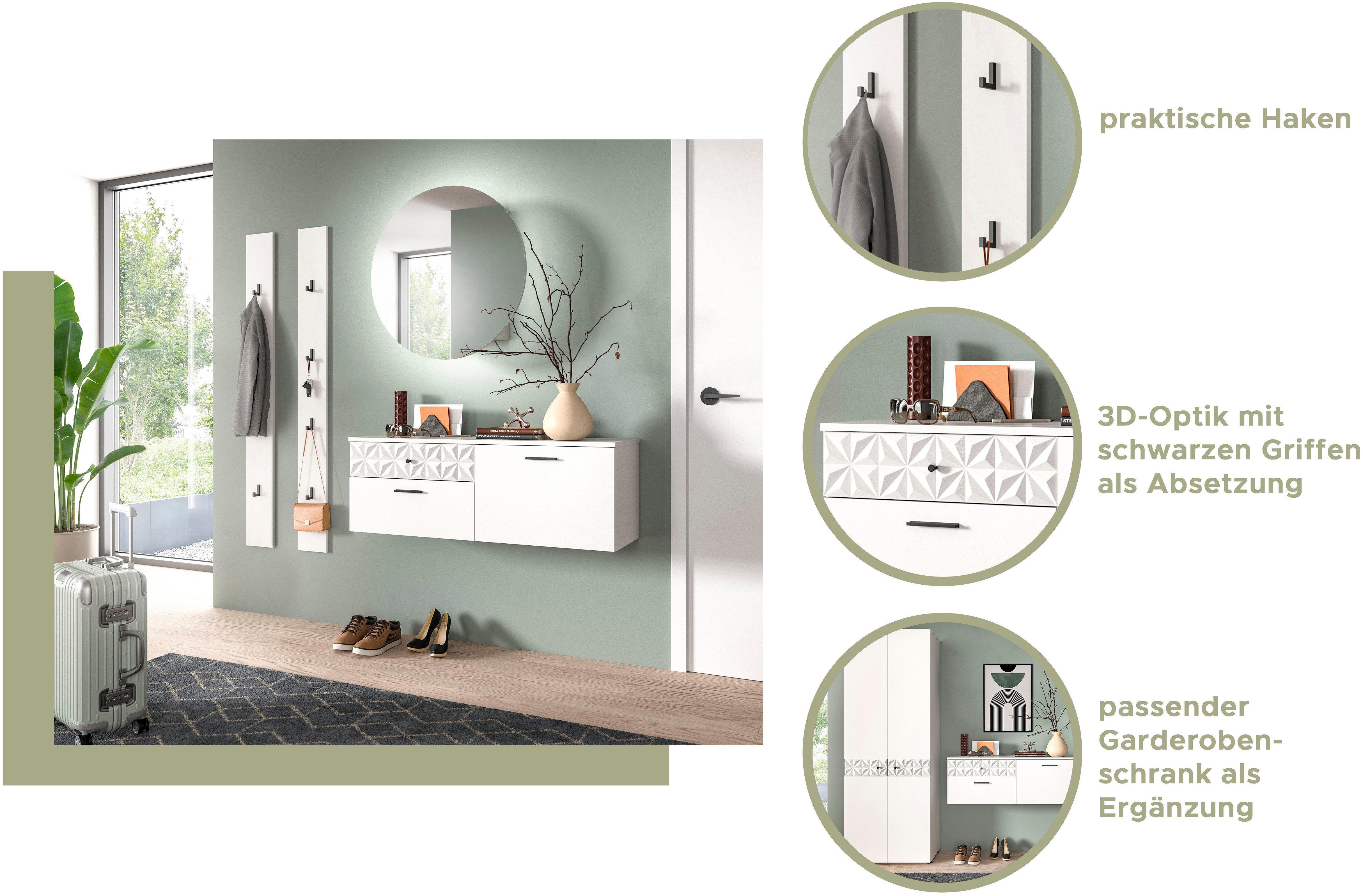 Home affaire Schuhschrank VICENZA, hängend, 2 Schubkästen, 1 Klappe, 2 Fächer, Ornamentabsetzung Hängeschrank, Flurschrank, Dielenschrank, Anrichte, Kommode