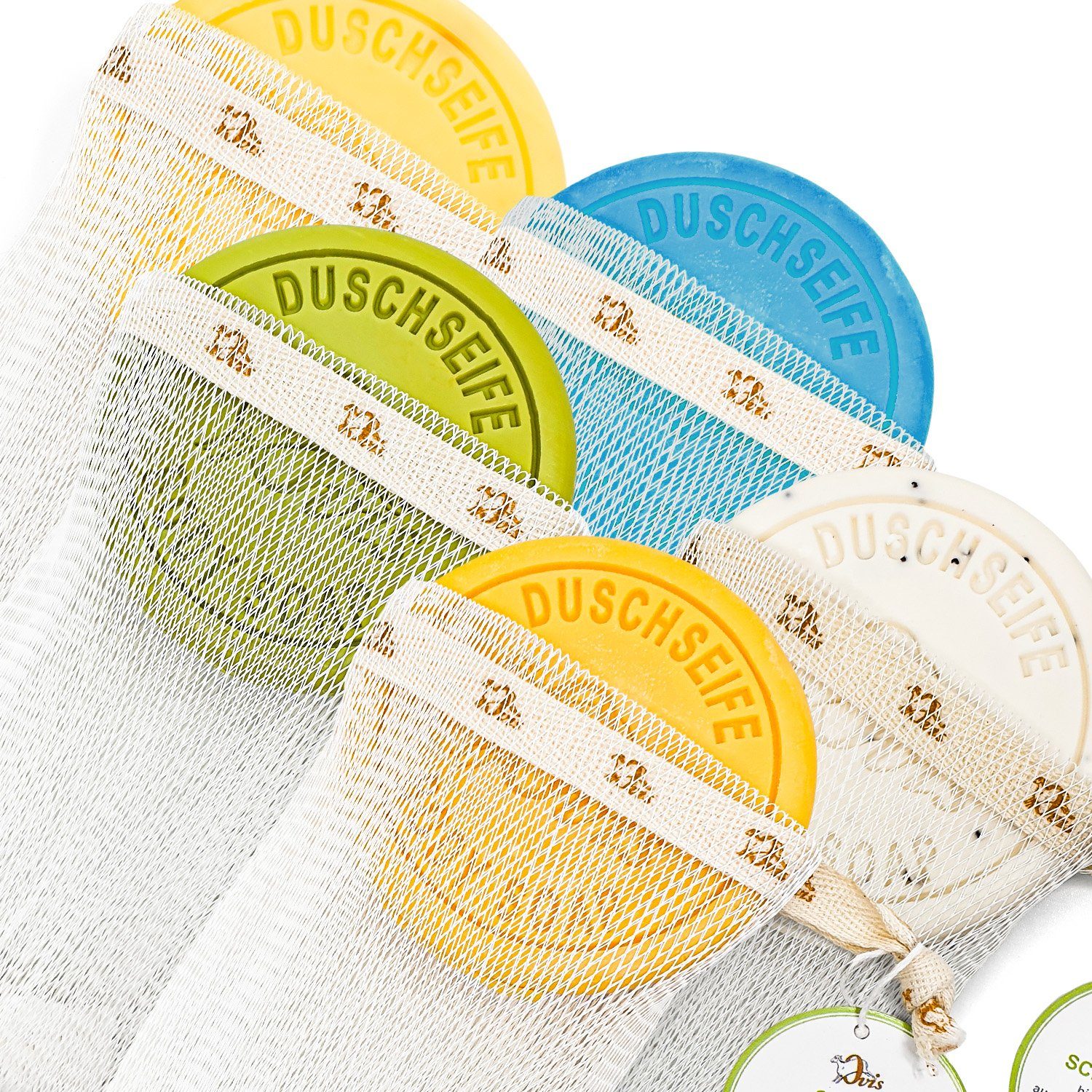 Ovis Feste Duschseife Schafmilchseife Naturseife 5er Set + 5 x Милоschaumbeutel, 10-tlg., Naturprodukt aus Österreich