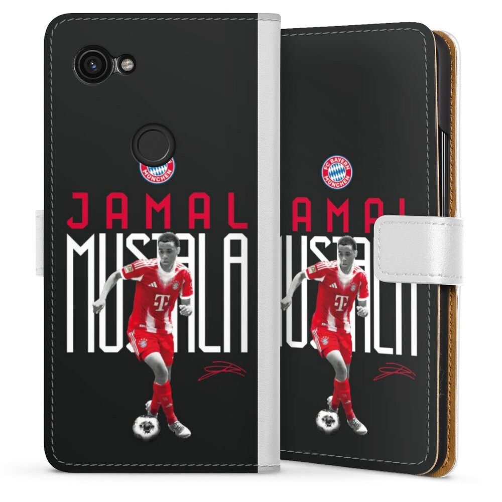 DeinDesign Handyhülle FC Bayern München Jamal Musiala Offizielles Lizenzprodukt, Google Pixel 3a Hülle Handy Flip Case Wallet Cover Handytasche Leder
