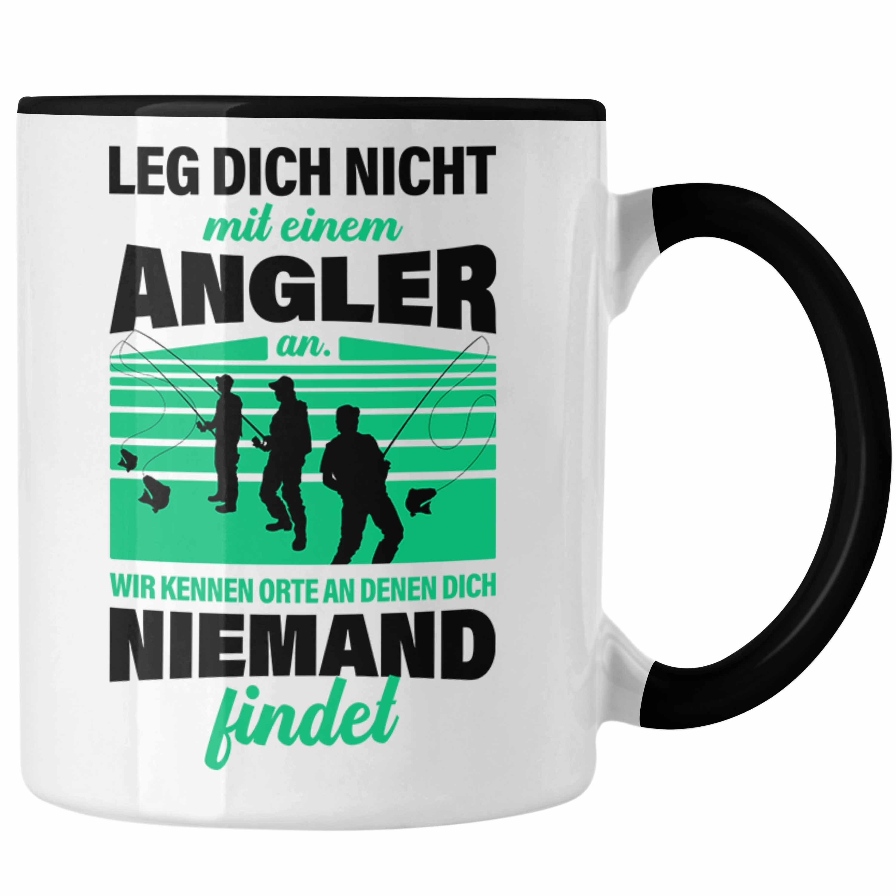 Trendation Männer Geschenkidee Trendation Lustig Tasse Geschenk Fischer Tasse Spruch Becher für Schwarz Angeln - für Angler