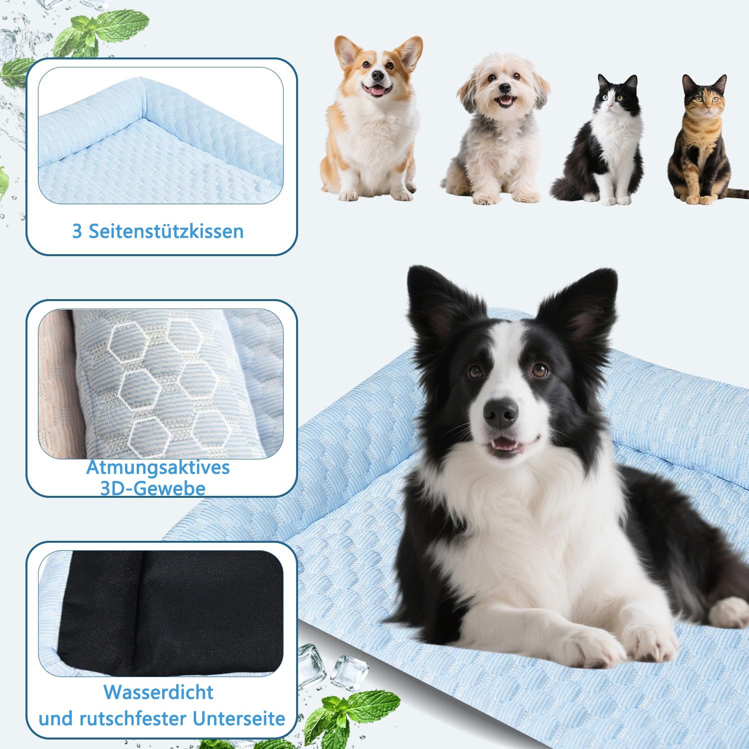 Ledander Hundematte Kühlmatte Hunde Ergonomisch mit Rand, Hundebett Selbstkühlend, Kratzfest, Kühldecke Groß Hunde Welpen Katze Kühlmatte