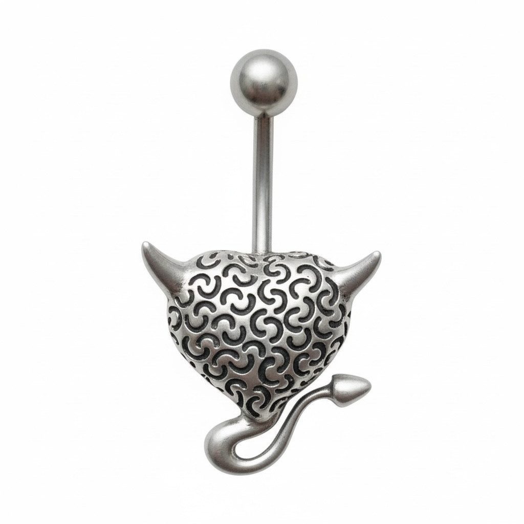 Karisma Schmuck Bauchnabelpiercing aus 925 Sterling Silber – Herz-Teufel mit Edelstahl-Steg SBB19