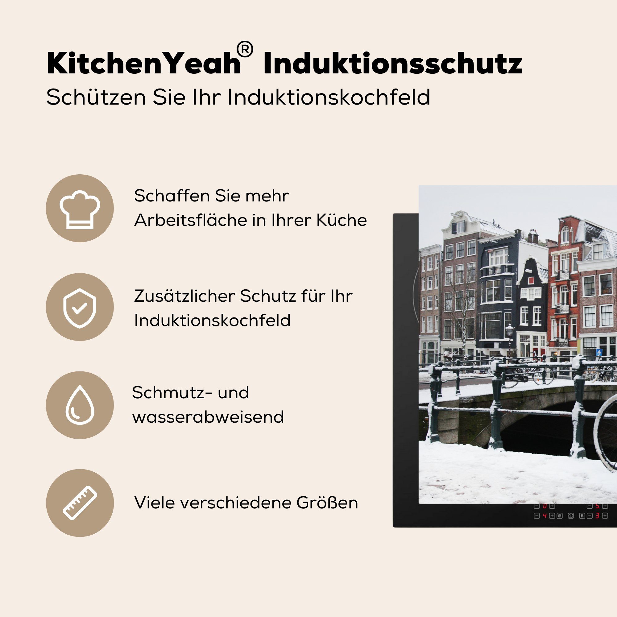 (1 die Winter, Amsterdam Induktionskochfeld - Herdblende-/Abdeckplatte für Ceranfeldabdeckung küche, tlg), cm, - MuchoWow 81x52 Vinyl, Fahrrad Schutz