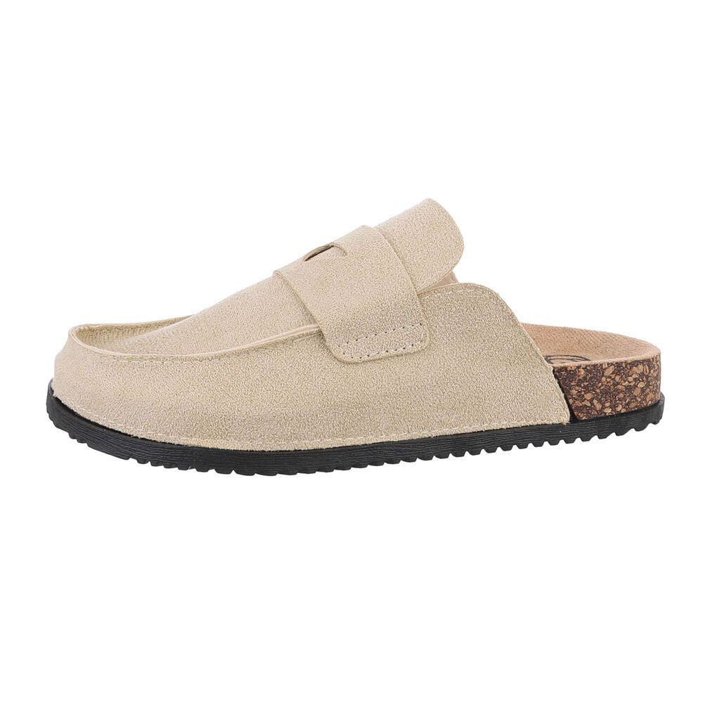 Ital-Design Damen Mules Freizeit Pantolette Flach Pantoletten in Beige