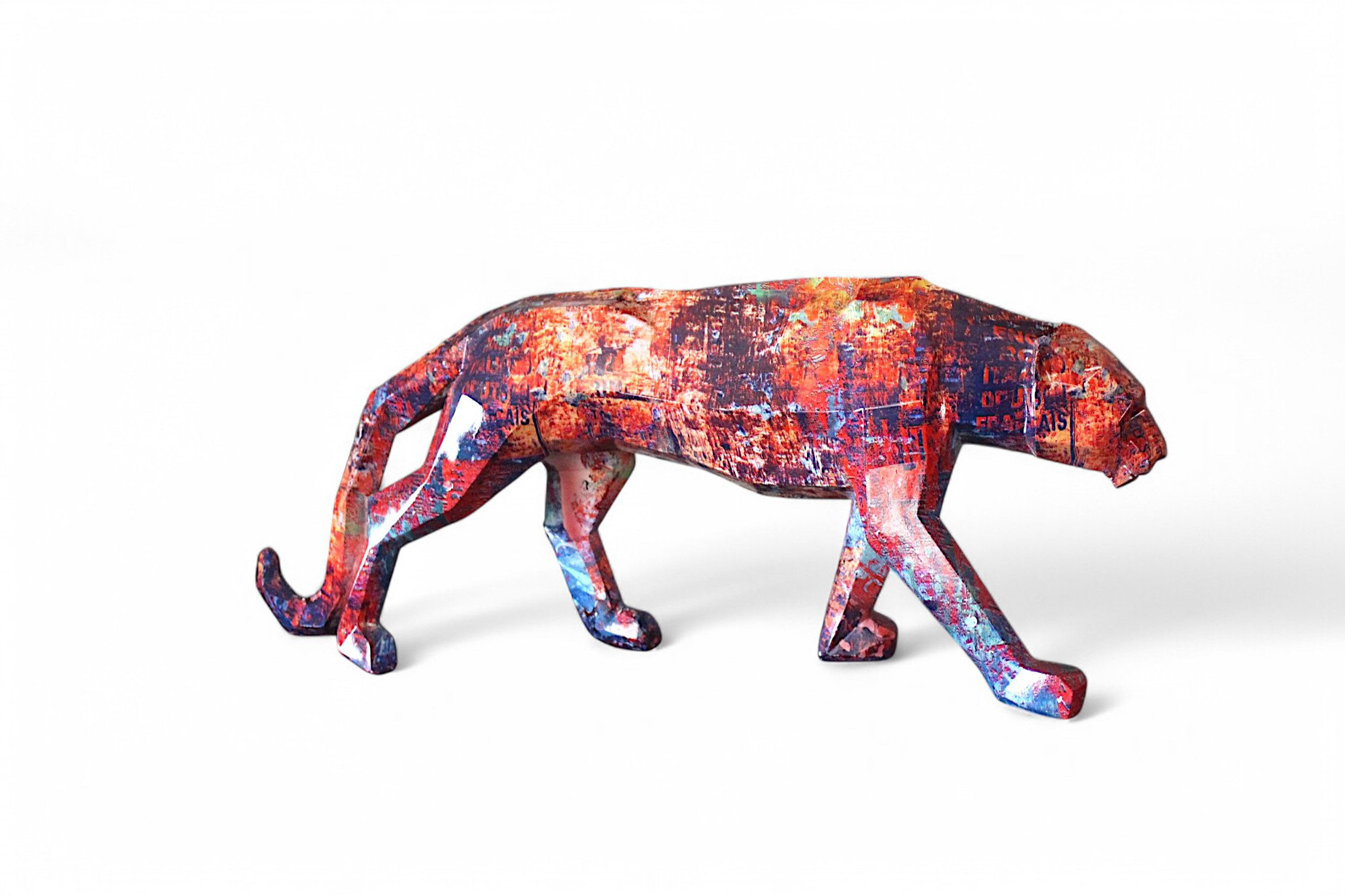 Arnusa Dekofigur Jaguar Pop Art 49 cm Geometrisches Design Bunte Graffiti Optik, Dekoration Tierfigur