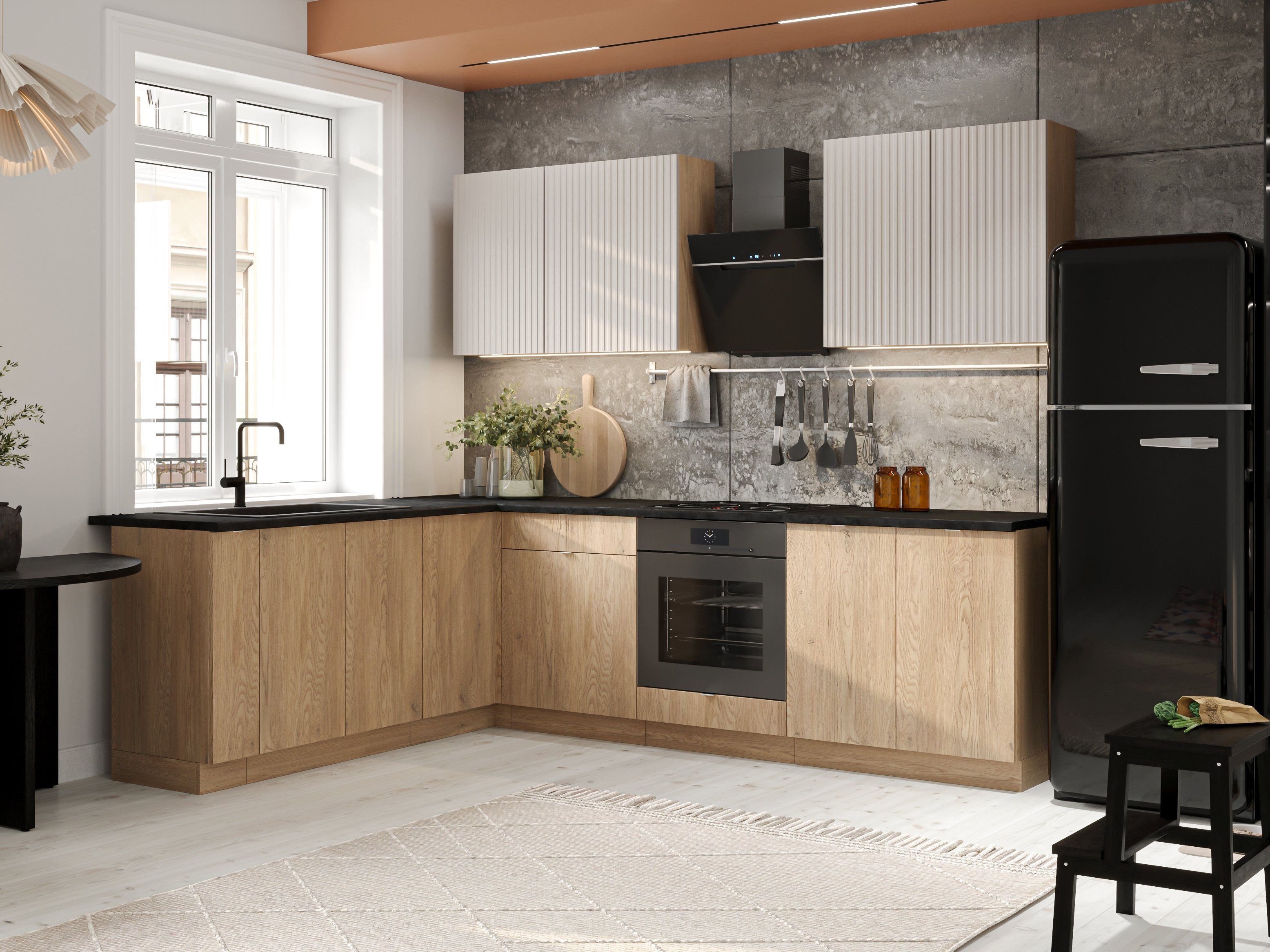 Möbel für Dich Winkelküche Eckküche in L-Form Sofia 260x200 cm, 9-teilig, m günstig online kaufen